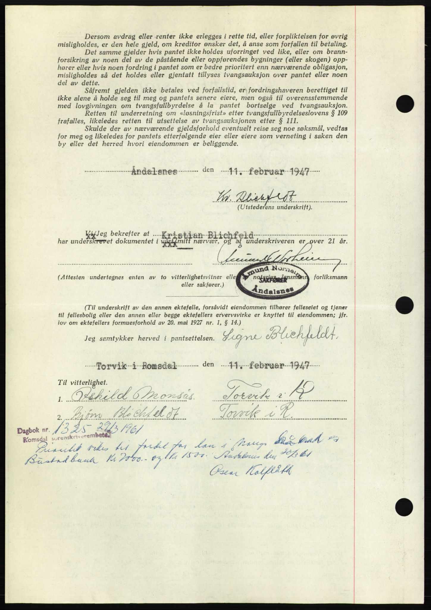 Romsdal sorenskriveri, AV/SAT-A-4149/1/2/2C: Pantebok nr. B3, 1946-1948, Dagboknr: 382/1947