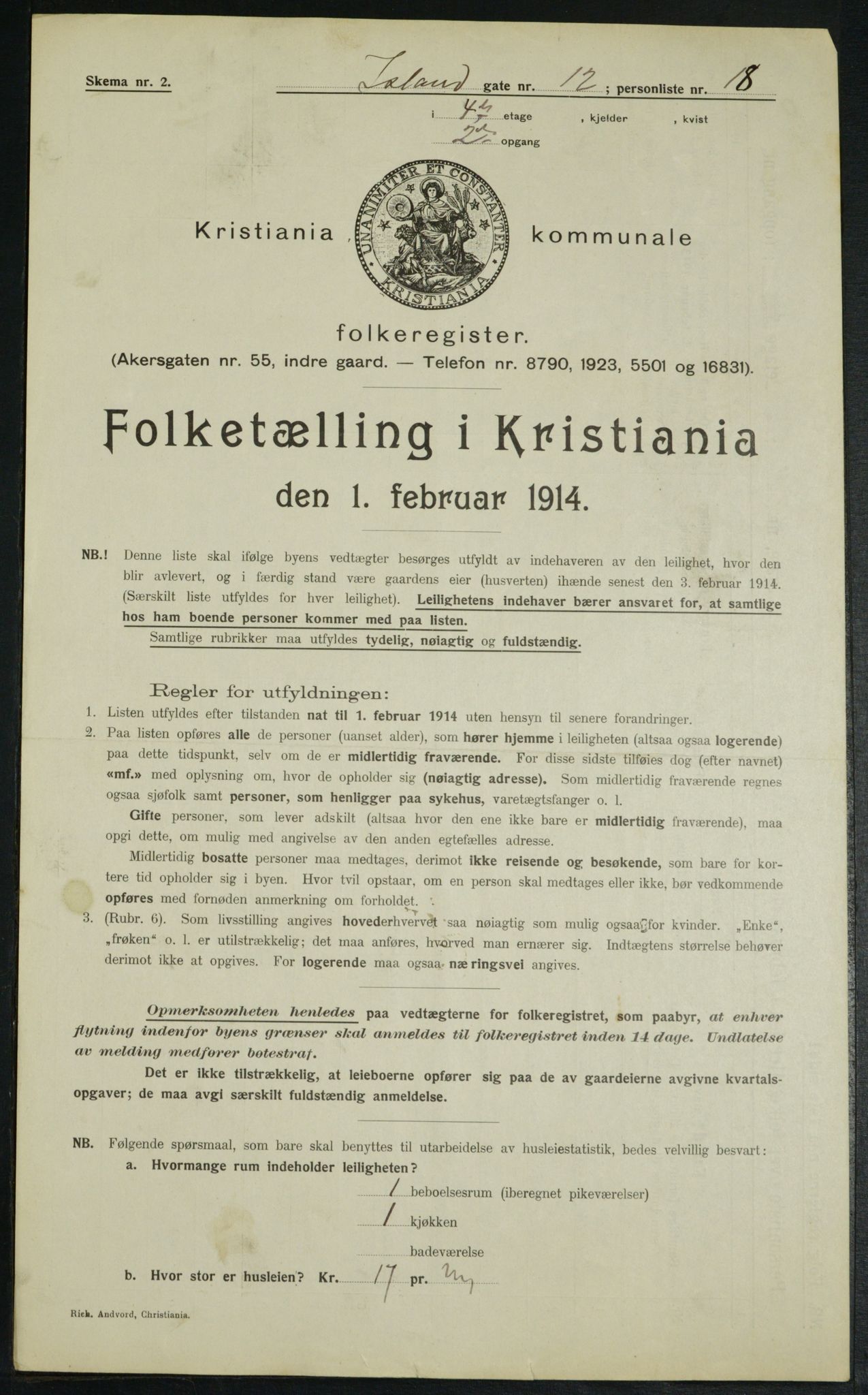 OBA, Kommunal folketelling 1.2.1914 for Kristiania, 1914, s. 44714