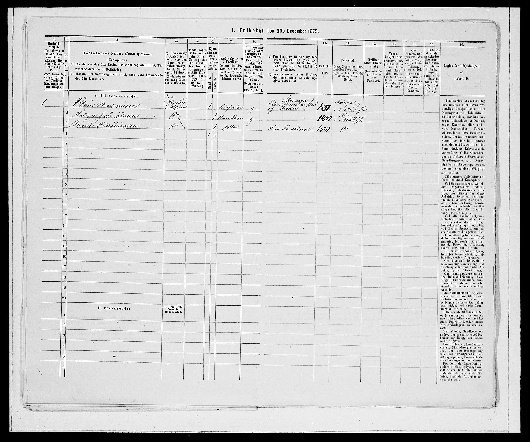 SAB, Folketelling 1875 for 1441P Selje prestegjeld, 1875, s. 947