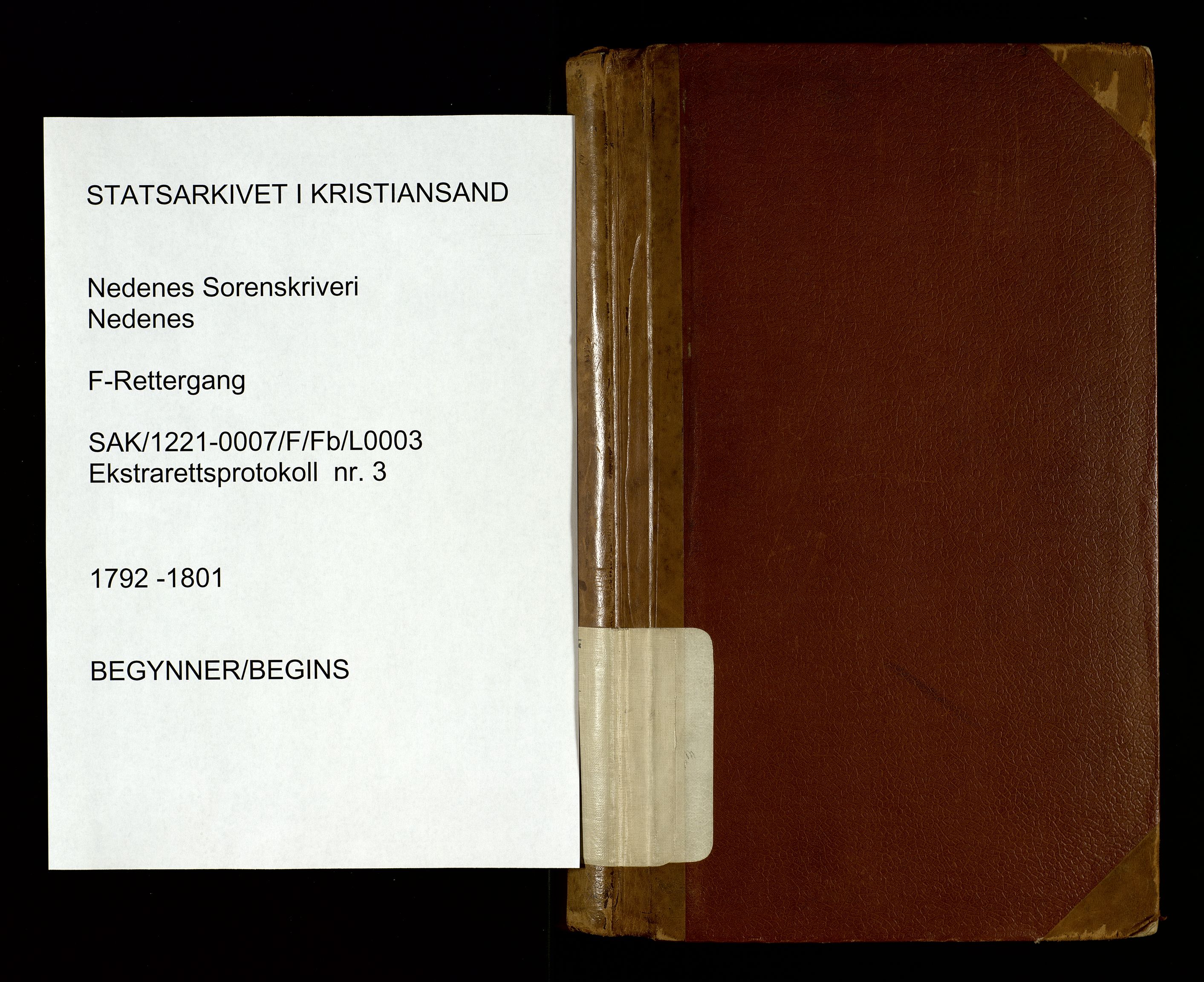 Nedenes sorenskriveri før 1824, SAK/1221-0007/F/Fb/L0003: Ekstrarettsprotokoll med register nr 3, 1792-1801