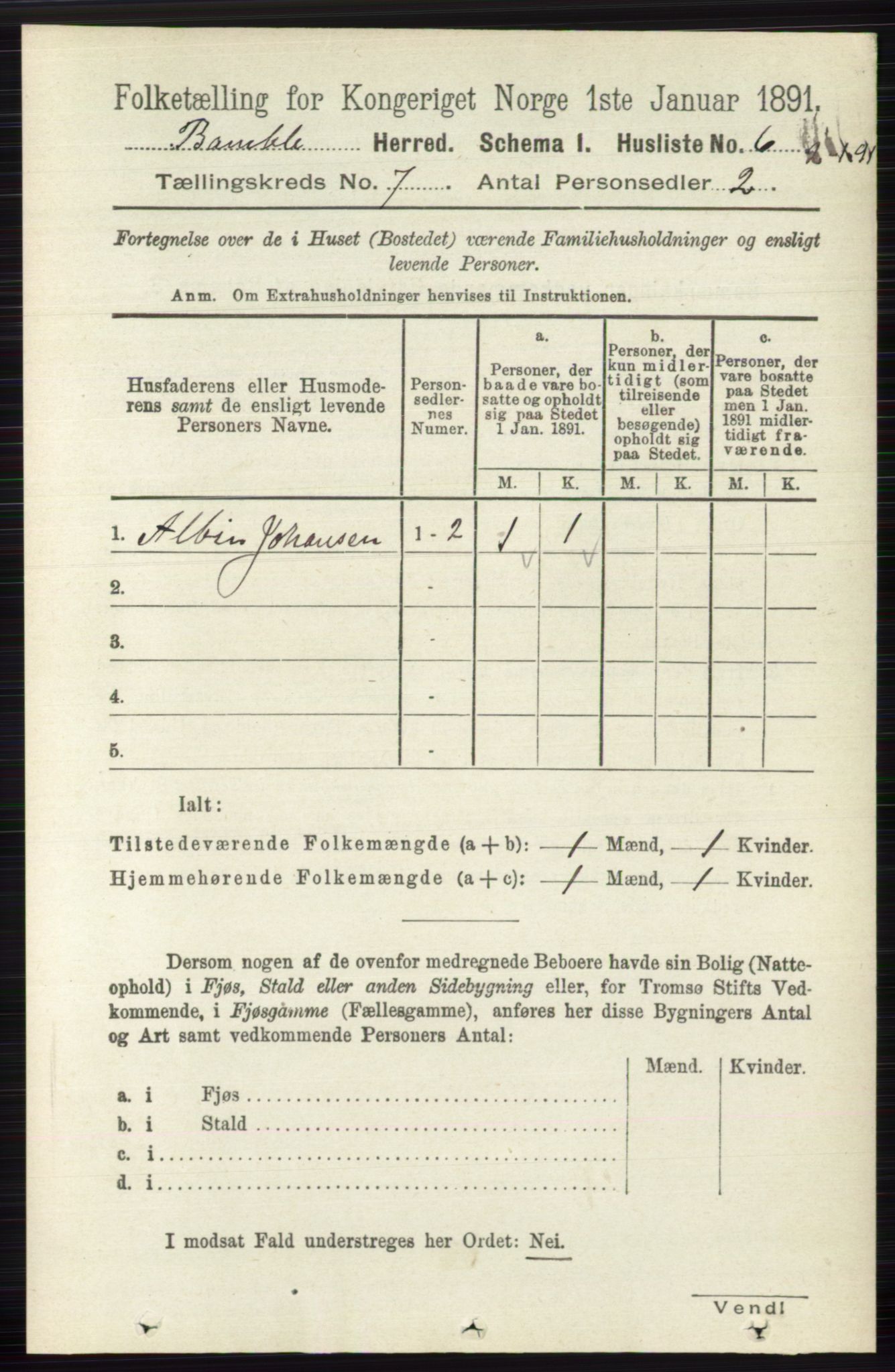 RA, Folketelling 1891 for 0814 Bamble herred, 1891, s. 2899