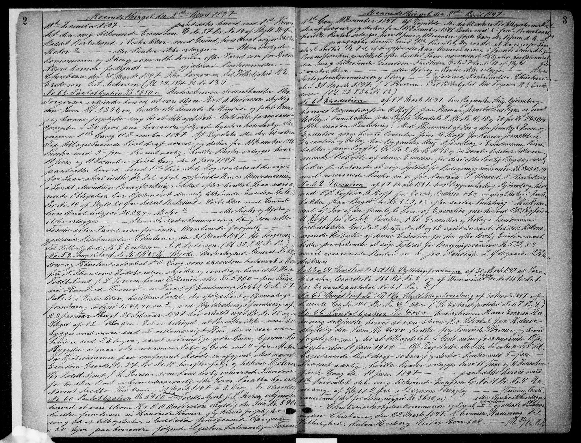 Aker sorenskriveri, SAO/A-10895/G/Gb/Gba/L0034: Pantebok nr. I 34, 1897-1898, s. 2-3