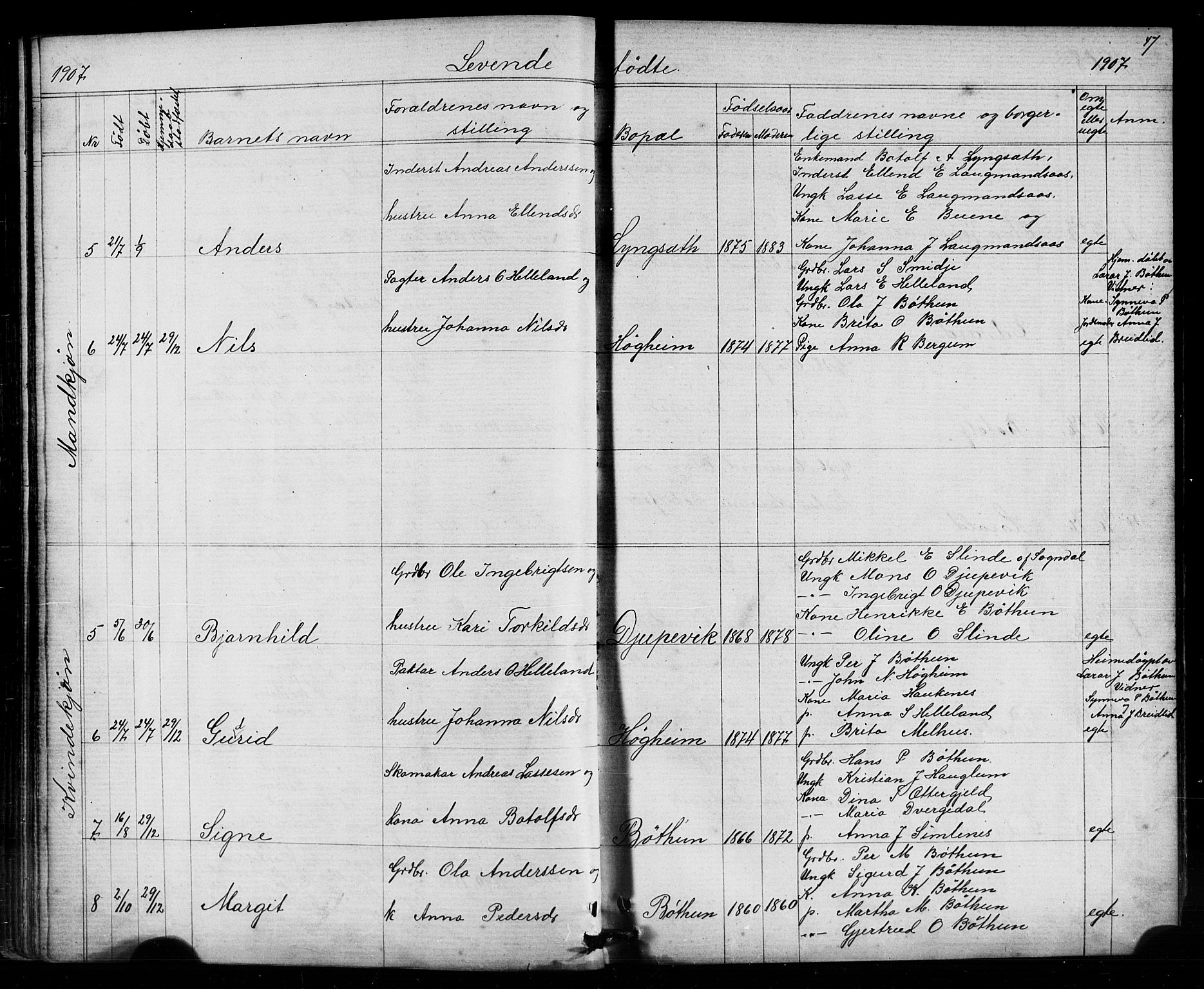 Leikanger sokneprestembete, AV/SAB-A-81001/H/Hab/Habb/L0001: Klokkerbok nr. B 1, 1873-1908, s. 47