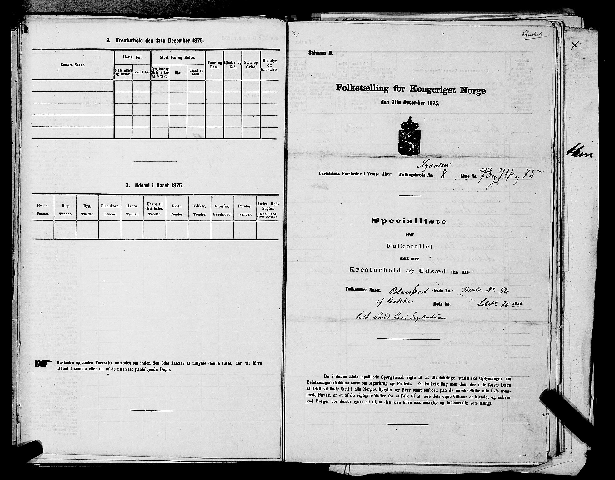 RA, Folketelling 1875 for 0218aP Vestre Aker prestegjeld, 1875, s. 1493