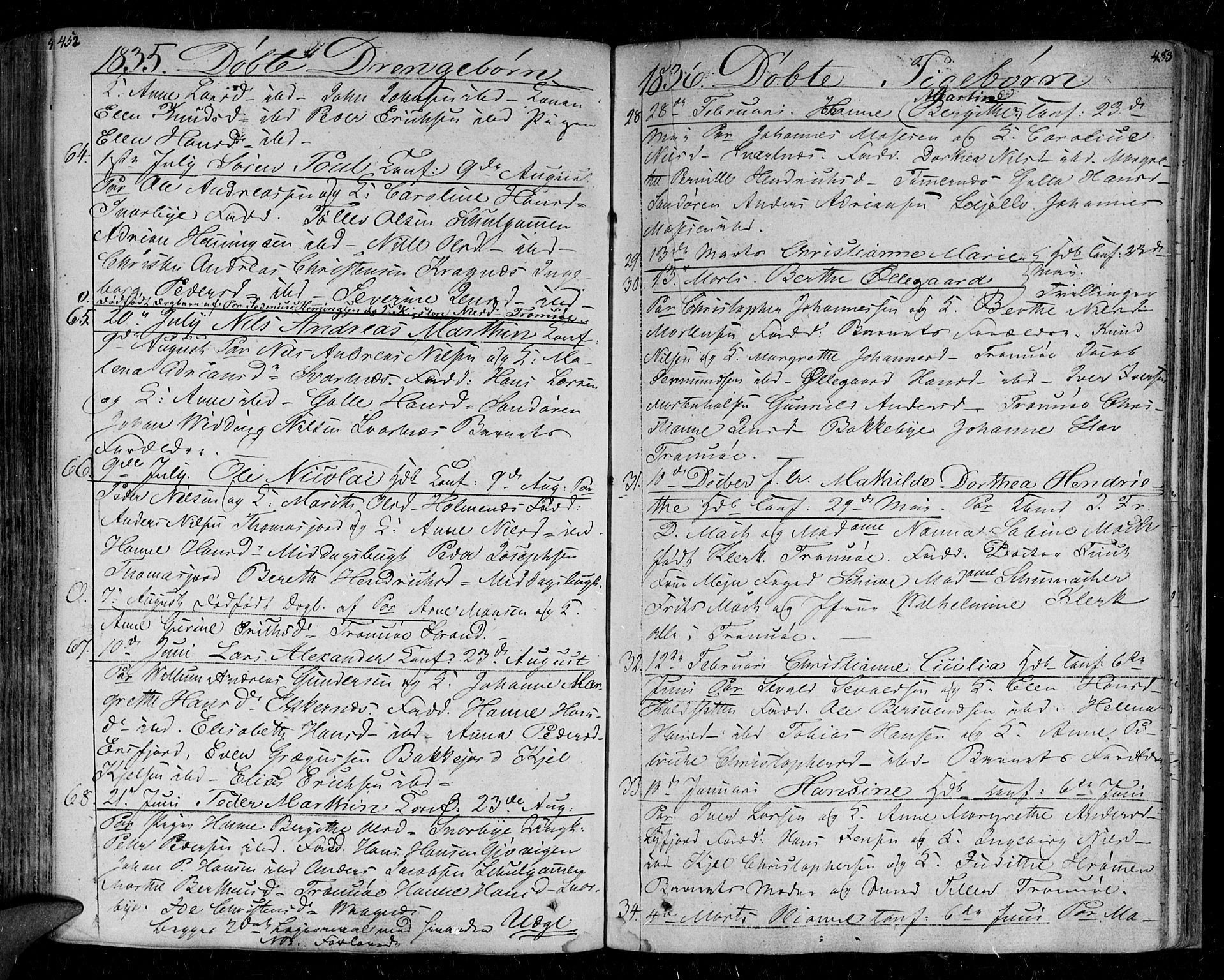 Tromsø sokneprestkontor/stiftsprosti/domprosti, AV/SATØ-S-1343/G/Ga/L0008kirke: Ministerialbok nr. 8, 1829-1837, s. 452-453