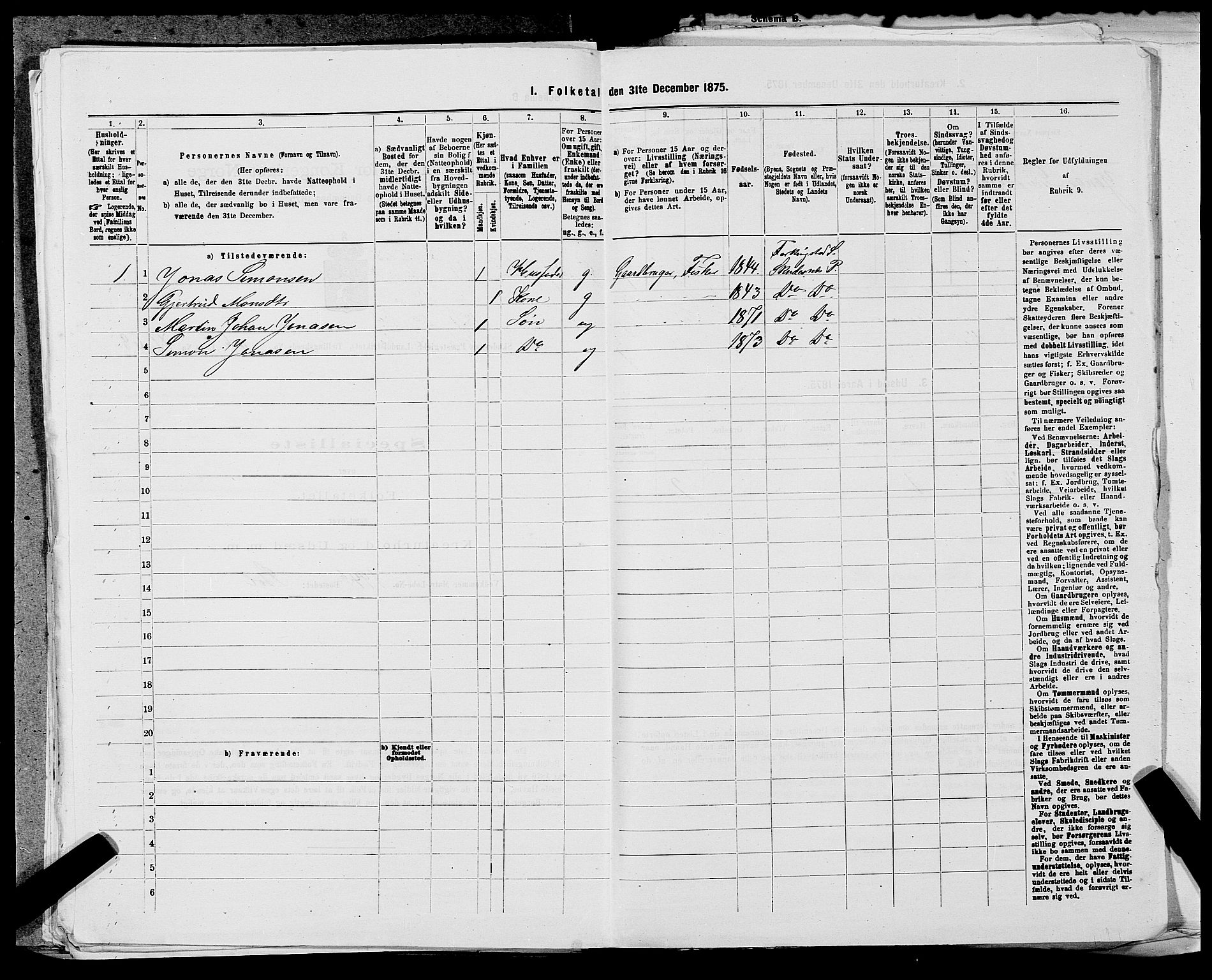 SAST, Folketelling 1875 for 1150L Skudenes prestegjeld, Falnes sokn, Åkra sokn og Ferkingstad sokn, 1875, s. 913