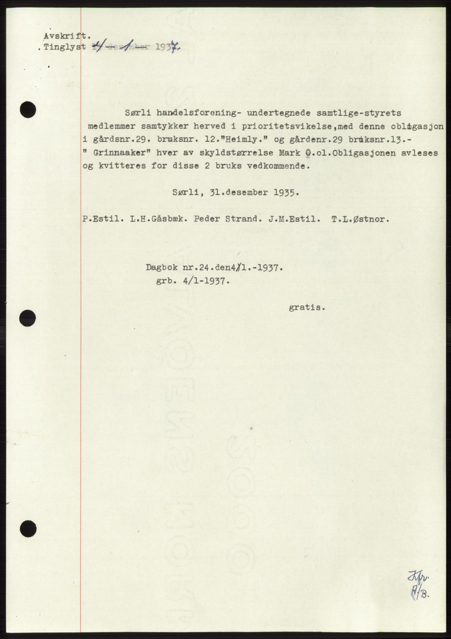 Namdal sorenskriveri, SAT/A-4133/1/2/2C: Pantebok nr. -, 1937-1939, Tingl.dato: 04.01.1937