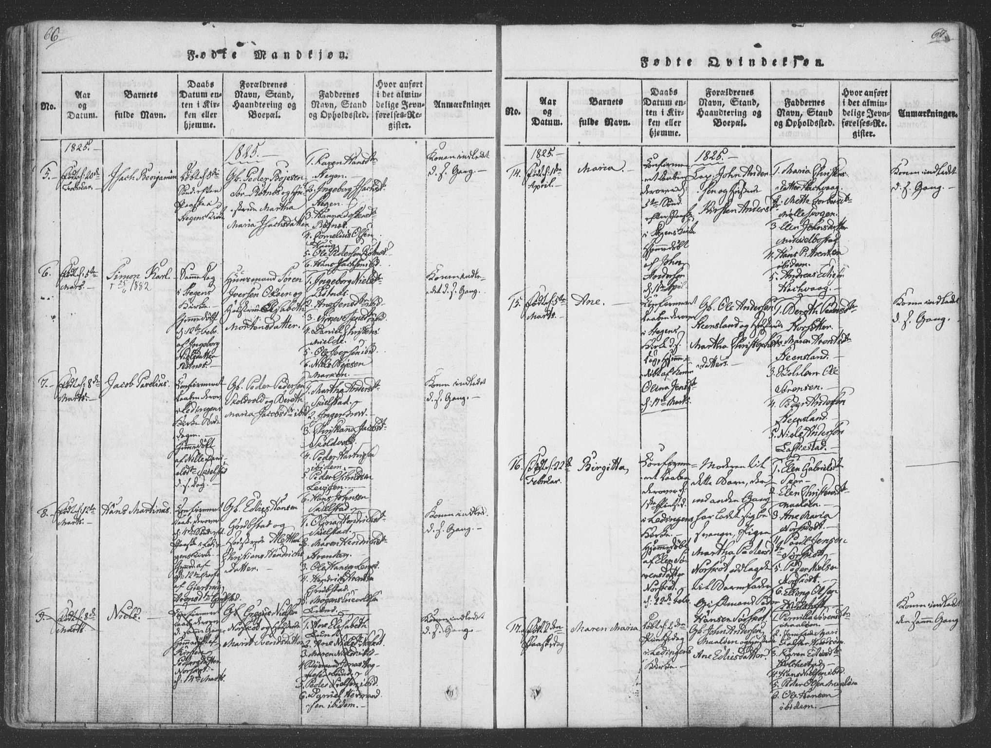 Ministerialprotokoller, klokkerbøker og fødselsregistre - Nordland, SAT/A-1459/855/L0798: Ministerialbok nr. 855A06, 1821-1835, s. 66-67