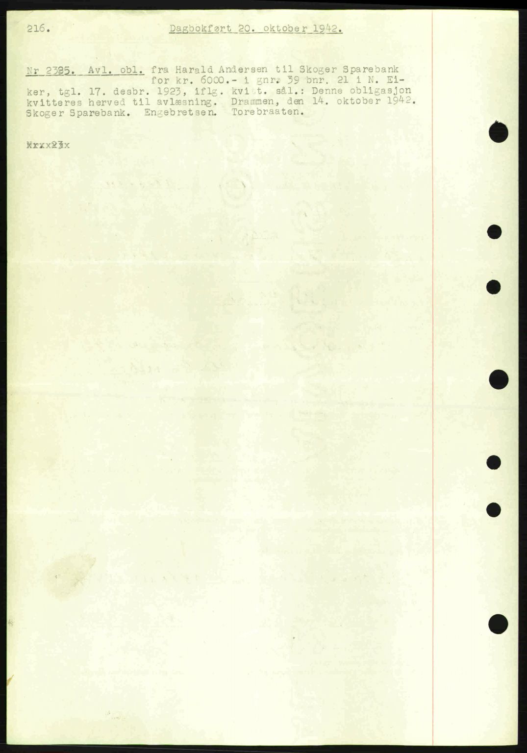 Eiker, Modum og Sigdal sorenskriveri, SAKO/A-123/G/Ga/Gab/L0047: Pantebok nr. A17, 1942-1943, Dagboknr: 2325/1942