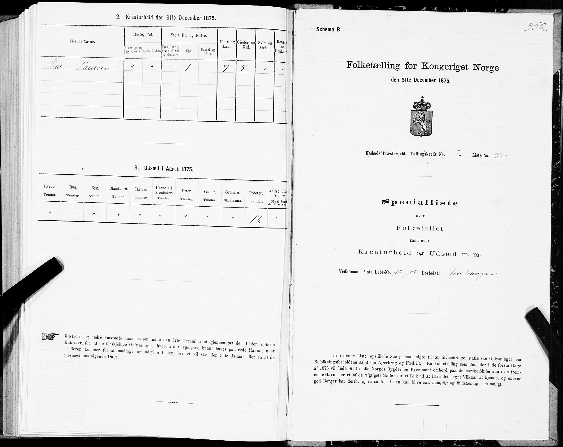 SAT, Folketelling 1875 for 1866P Hadsel prestegjeld, 1875, s. 1352