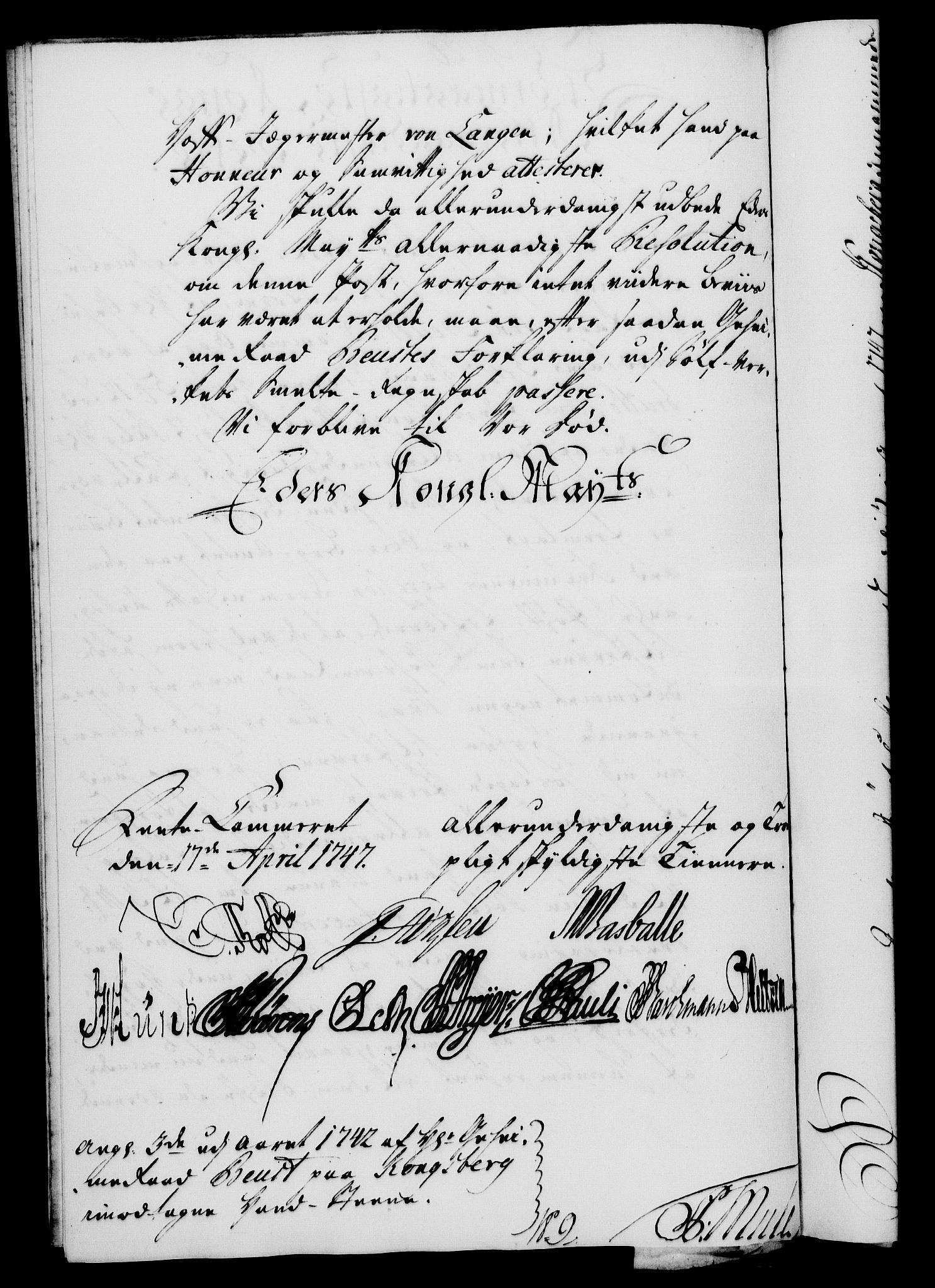 Rentekammeret, Kammerkanselliet, RA/EA-3111/G/Gf/Gfa/L0029: Norsk relasjons- og resolusjonsprotokoll (merket RK 52.29), 1746-1747, s. 293