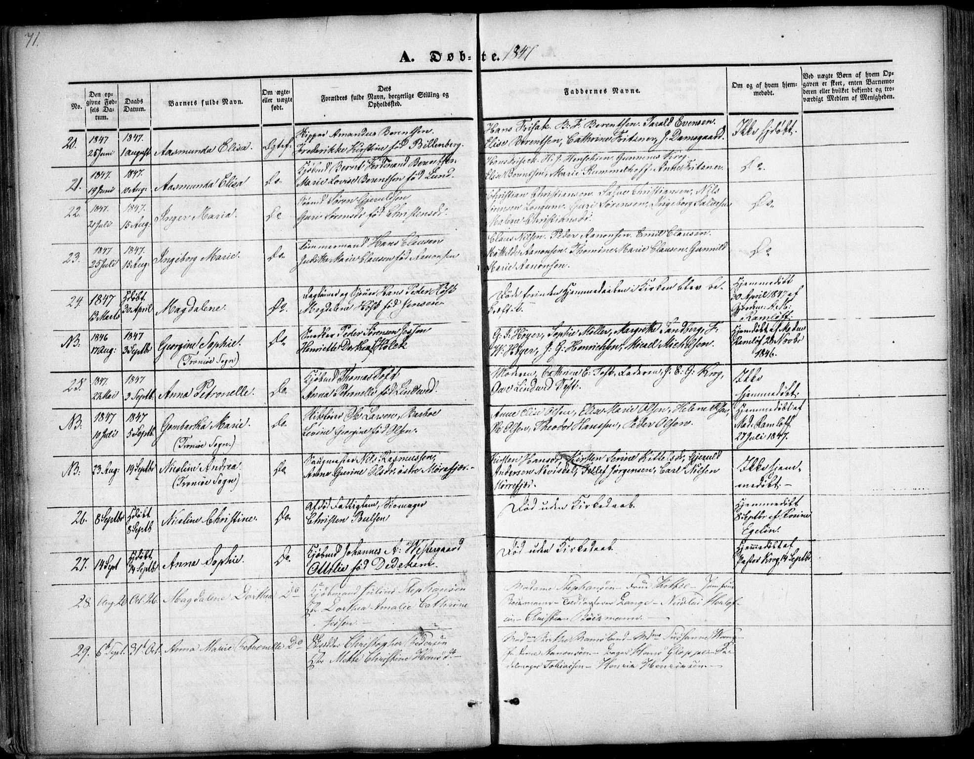 Arendal sokneprestkontor, Trefoldighet, AV/SAK-1111-0040/F/Fa/L0005: Ministerialbok nr. A 5, 1838-1854, s. 71
