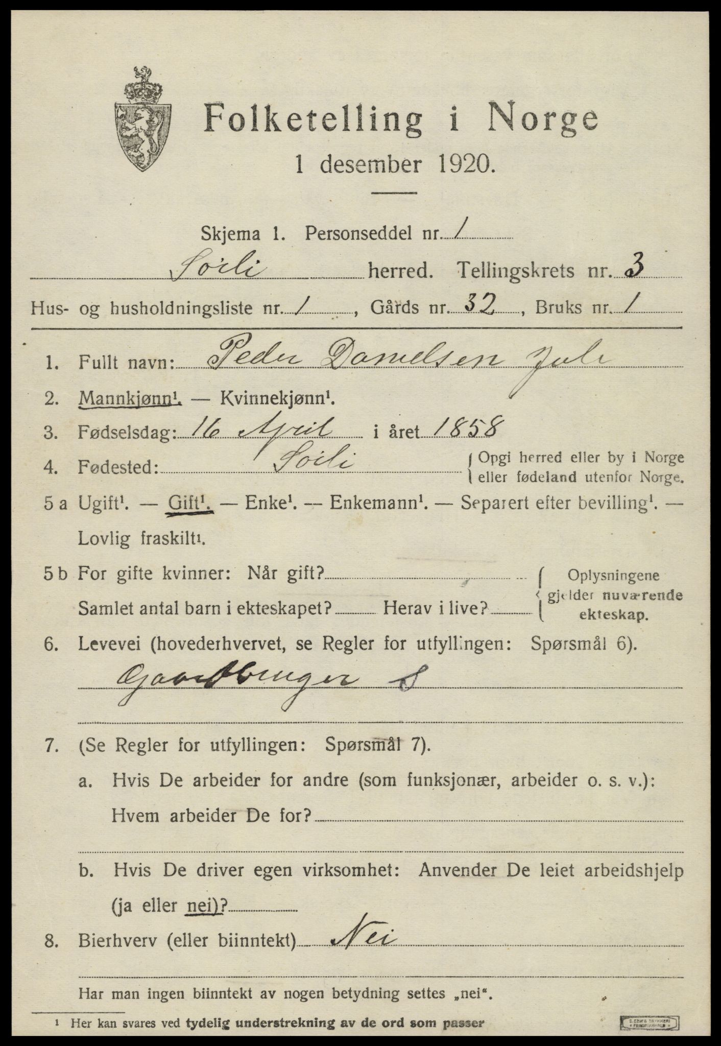 SAT, Folketelling 1920 for 1737 Sørli herred, 1920, s. 1063