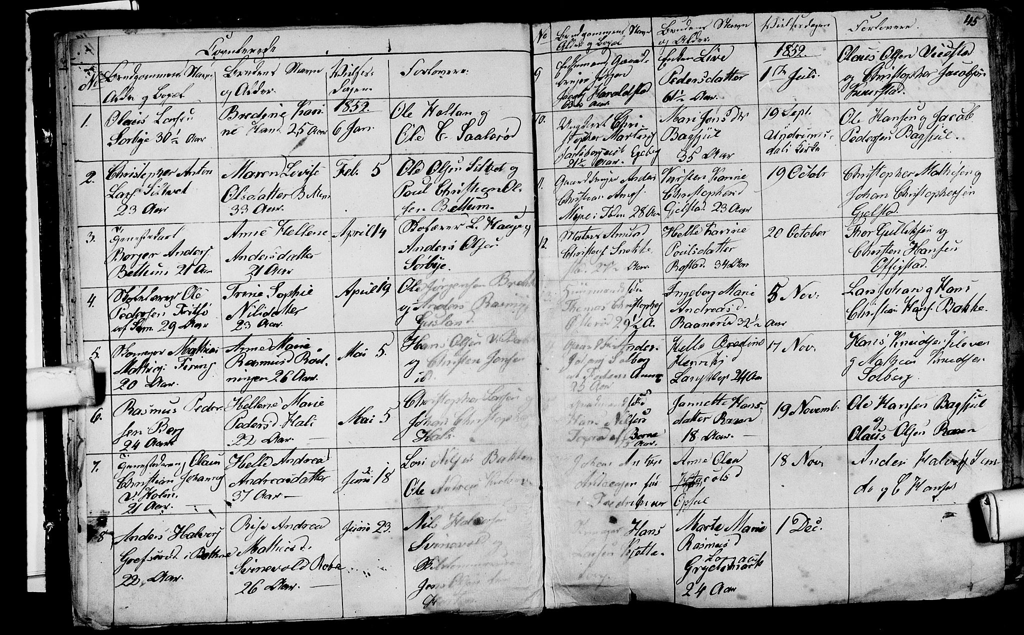 Våle kirkebøker, AV/SAKO-A-334/G/Ga/L0002: Klokkerbok nr. I 2, 1851-1863, s. 44-45