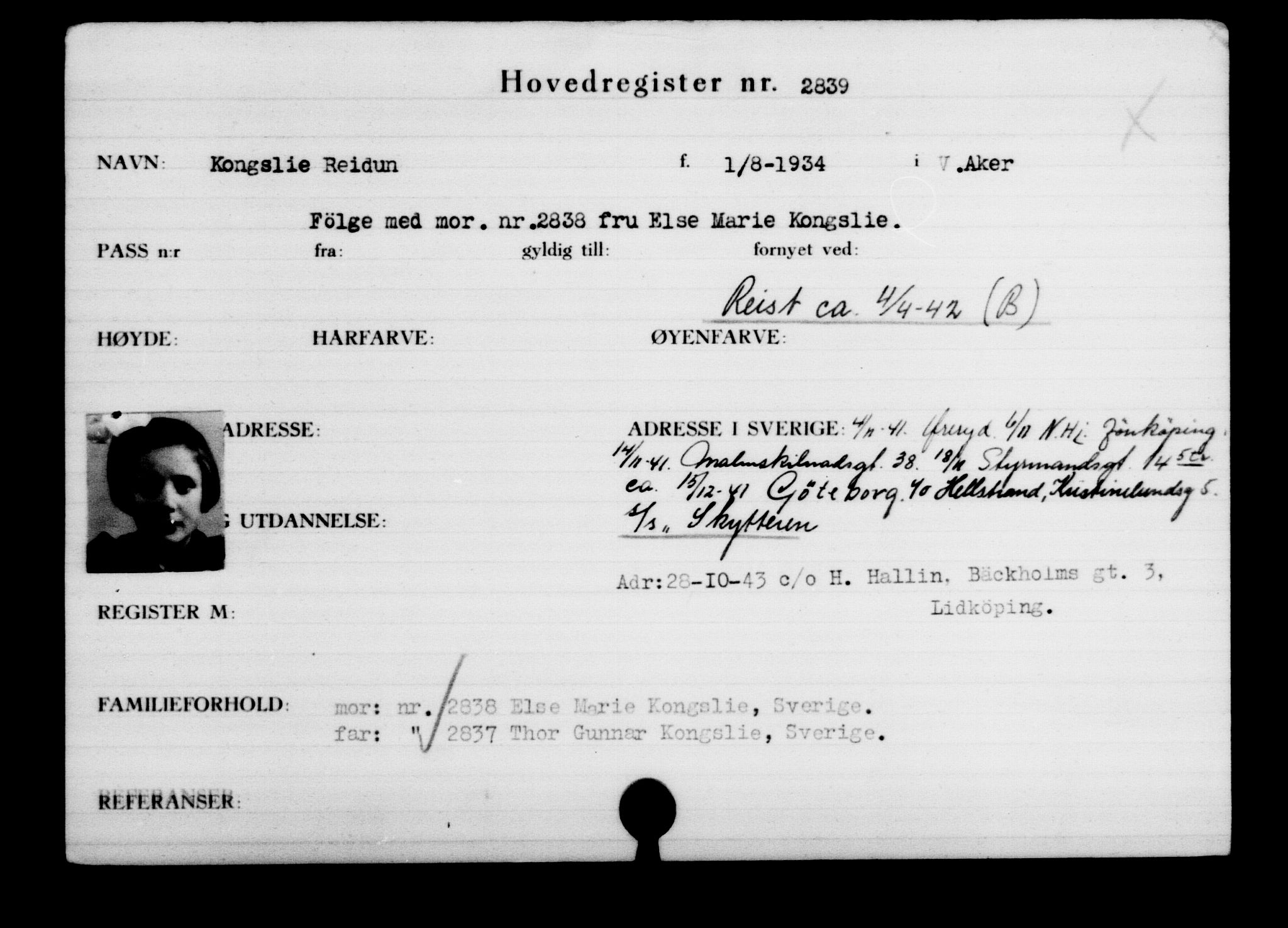 Utenriksstasjonene, Legasjonen i Stockholm, Flyktningkontoret, AV/RA-S-6753/V/Va/L0003: Kjesäterkartoteket, flyktninger med registreringsnr. 2001-3495, 1940-1945, s. 1236