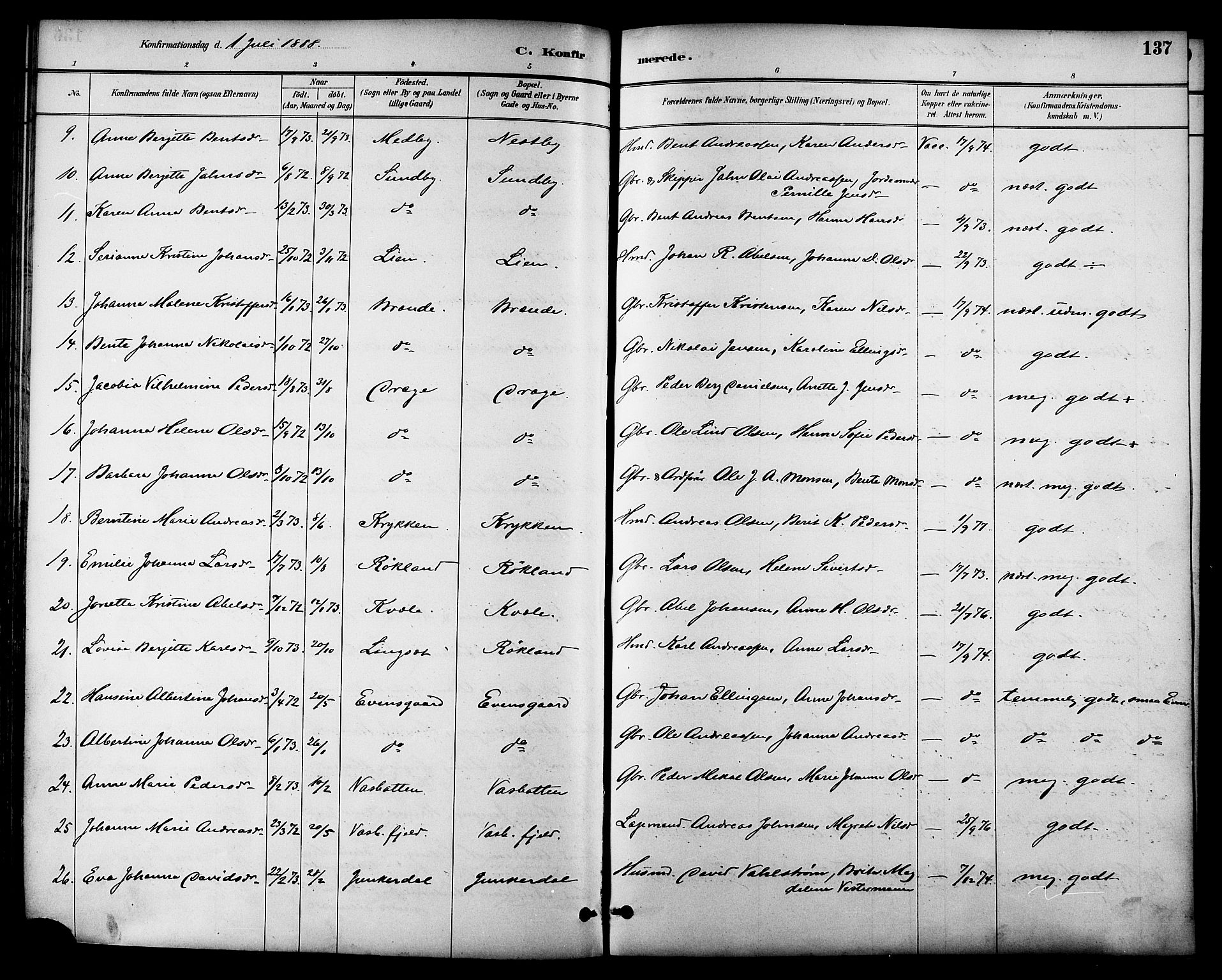 Ministerialprotokoller, klokkerbøker og fødselsregistre - Nordland, AV/SAT-A-1459/847/L0669: Ministerialbok nr. 847A09, 1887-1901, s. 137