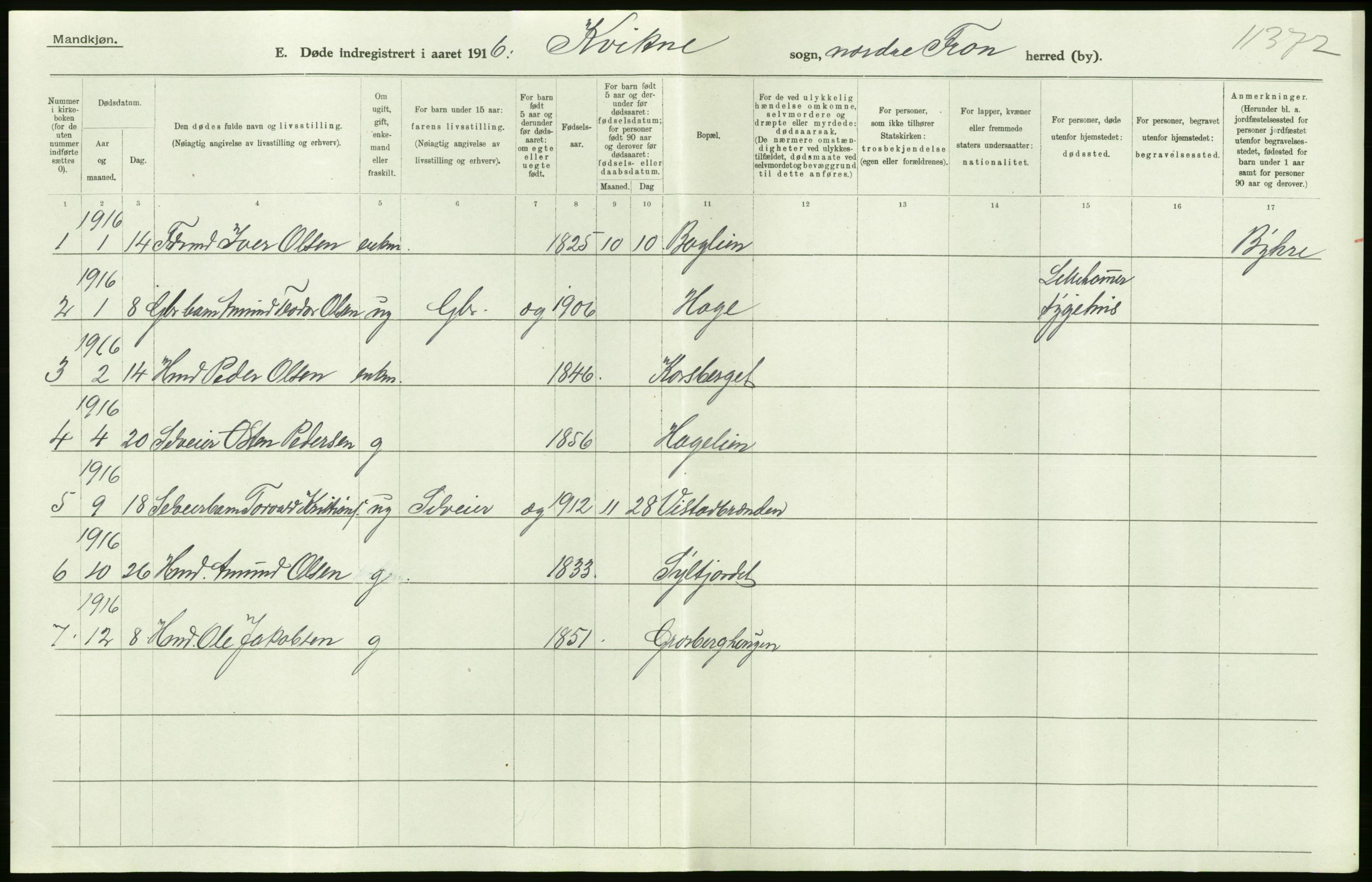 Statistisk sentralbyrå, Sosiodemografiske emner, Befolkning, AV/RA-S-2228/D/Df/Dfb/Dfbf/L0016: Kristians amt: Døde. Bygder og byer., 1916, s. 44