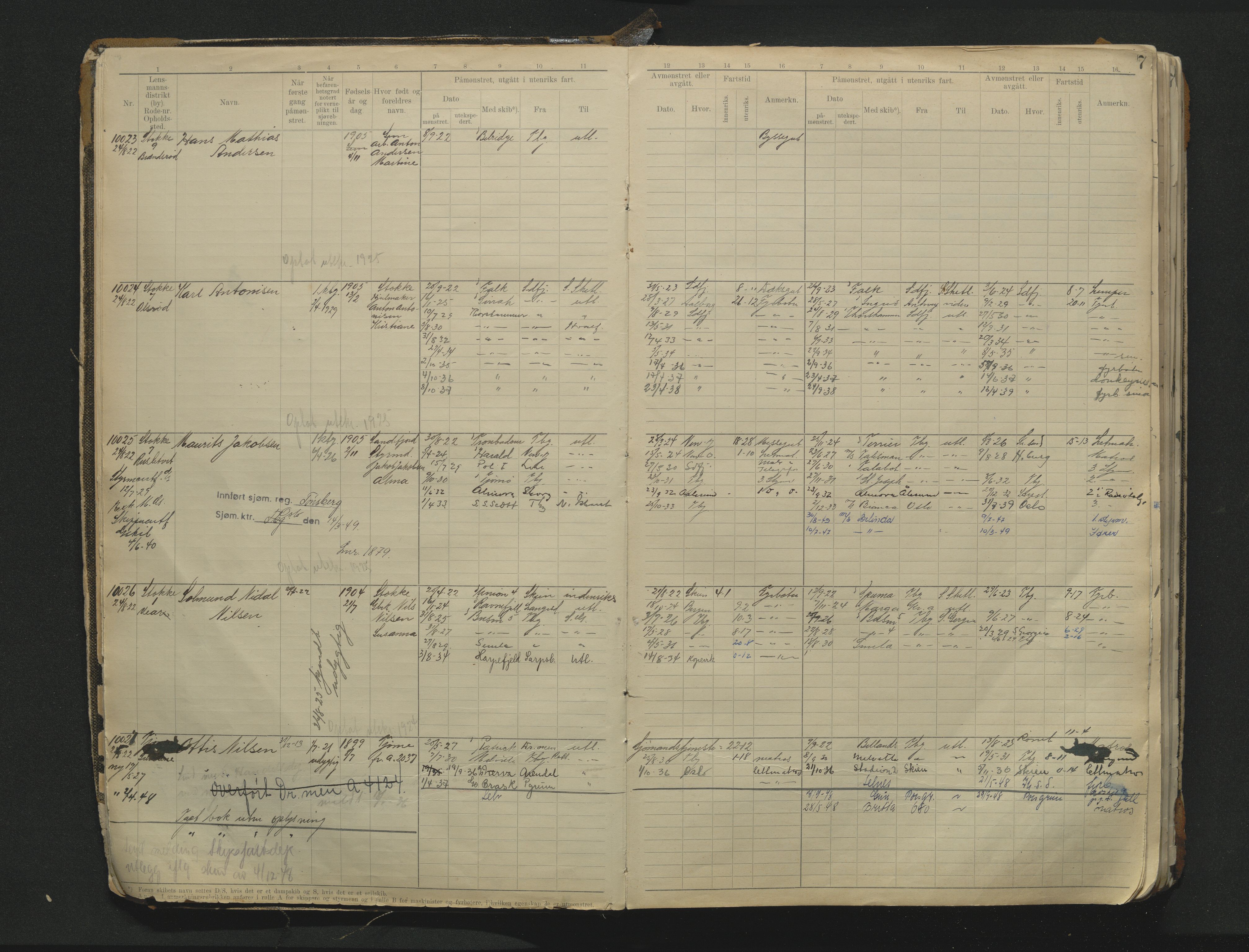 Tønsberg innrulleringskontor, AV/SAKO-A-786/F/Fc/Fca/L0012: Hovedrulle Patent nr. 9993-11479, 1922-1928, s. 7