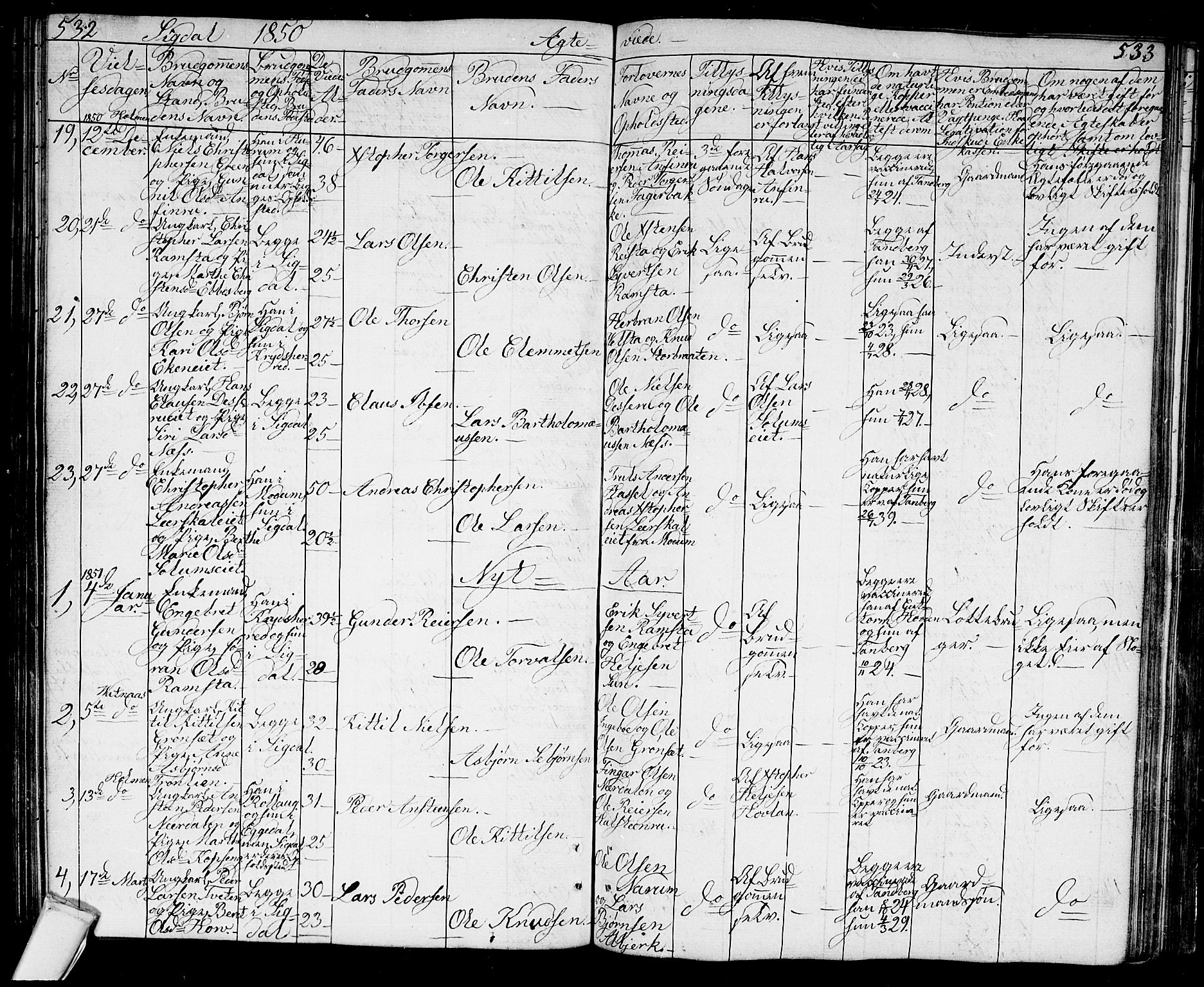 Sigdal kirkebøker, AV/SAKO-A-245/G/Ga/L0002: Klokkerbok nr. I 2, 1835-1856, s. 532-533