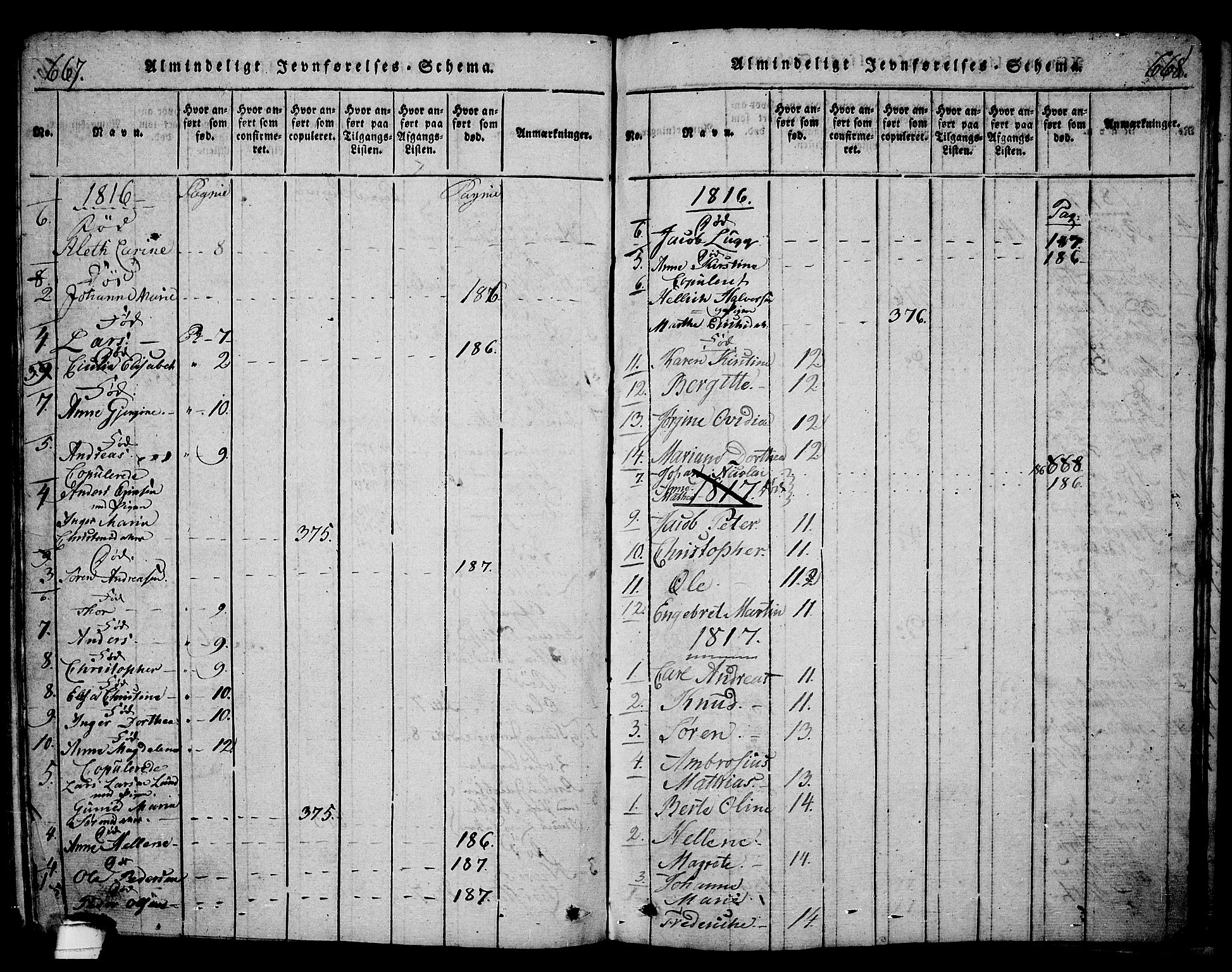 Langesund kirkebøker, AV/SAKO-A-280/G/Ga/L0003: Klokkerbok nr. 3, 1815-1858, s. 667-668