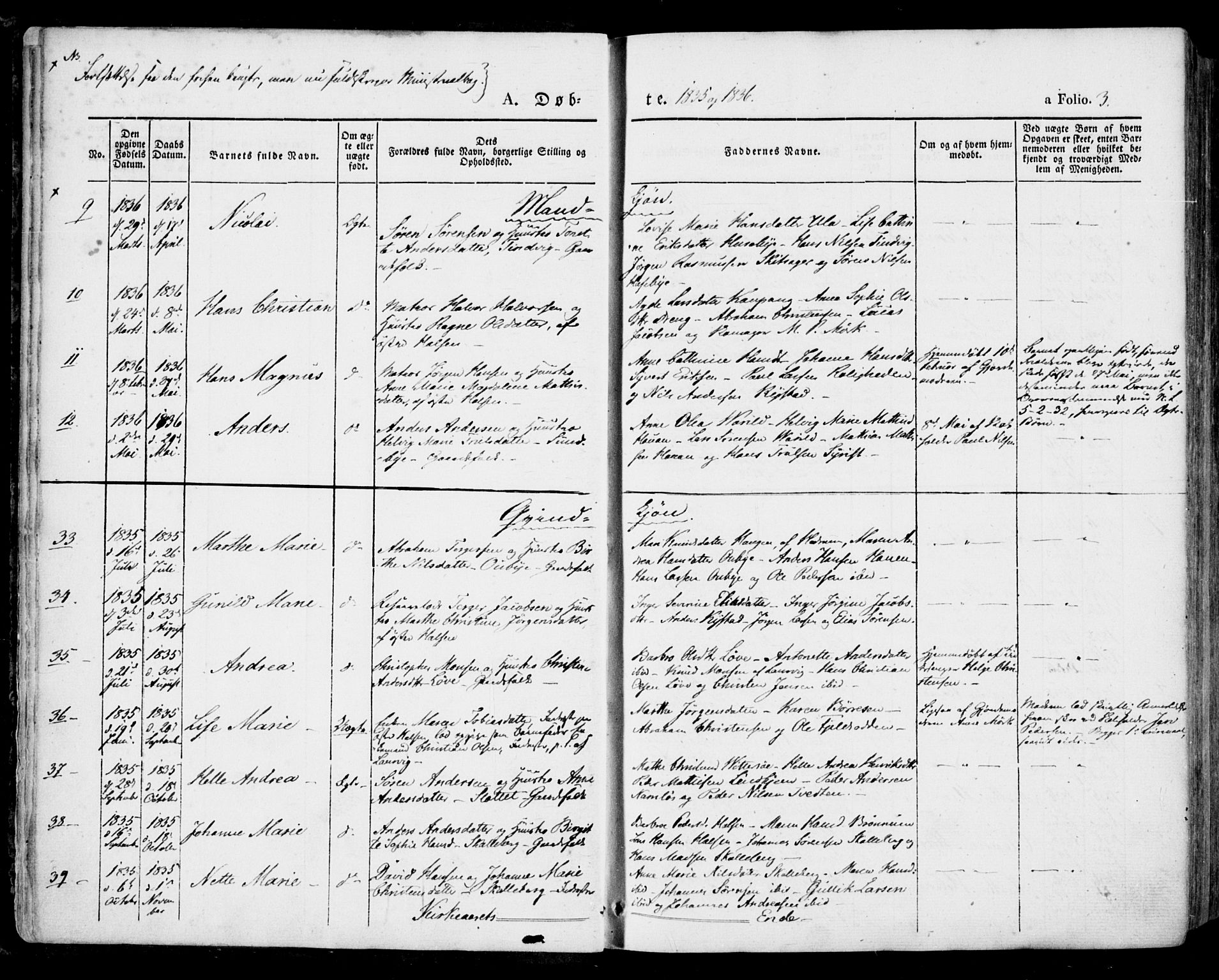 Tjølling kirkebøker, AV/SAKO-A-60/F/Fa/L0006: Ministerialbok nr. 6, 1835-1859, s. 3