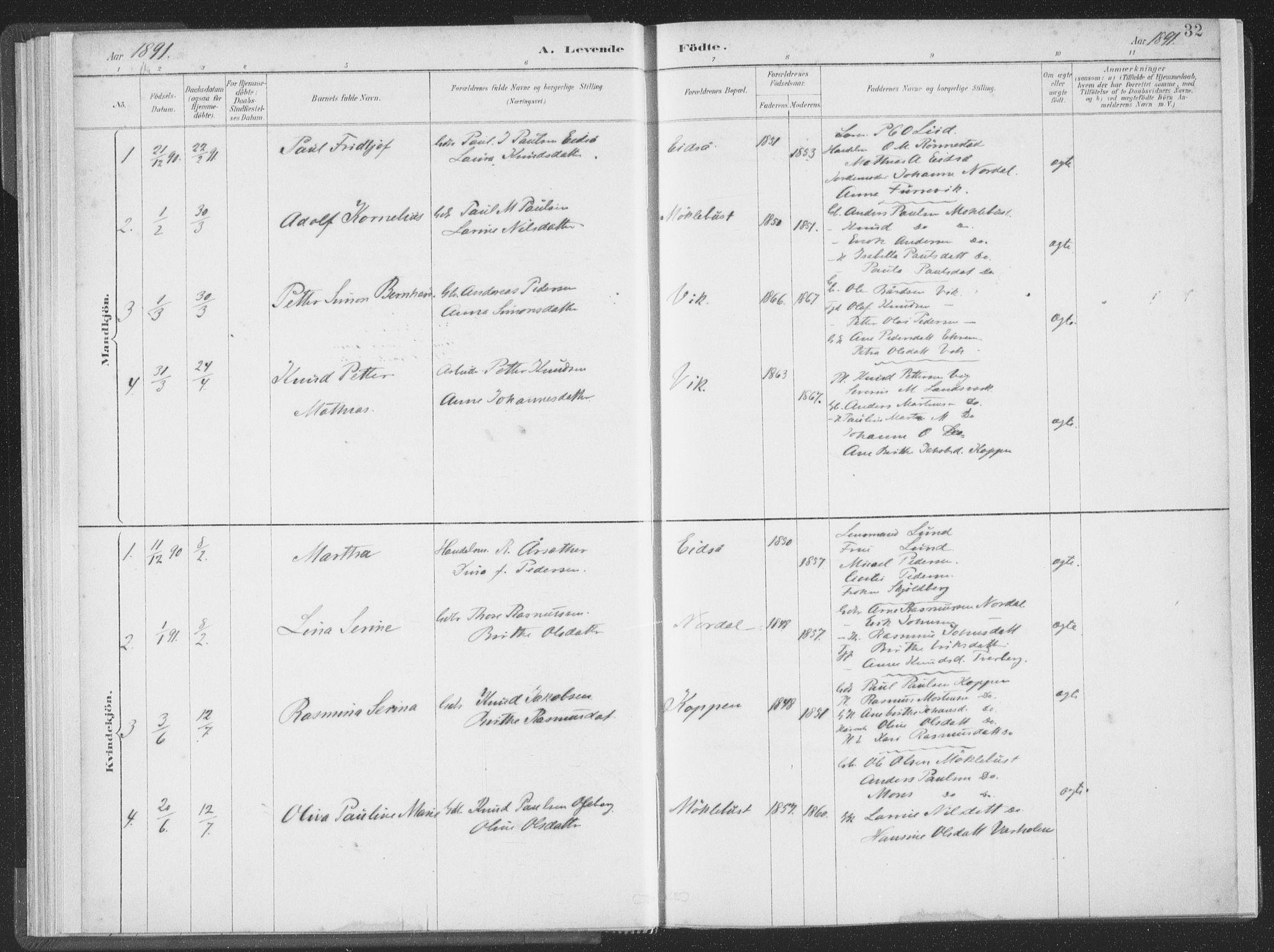 Ministerialprotokoller, klokkerbøker og fødselsregistre - Møre og Romsdal, SAT/A-1454/502/L0025: Ministerialbok nr. 502A03, 1885-1909, s. 32