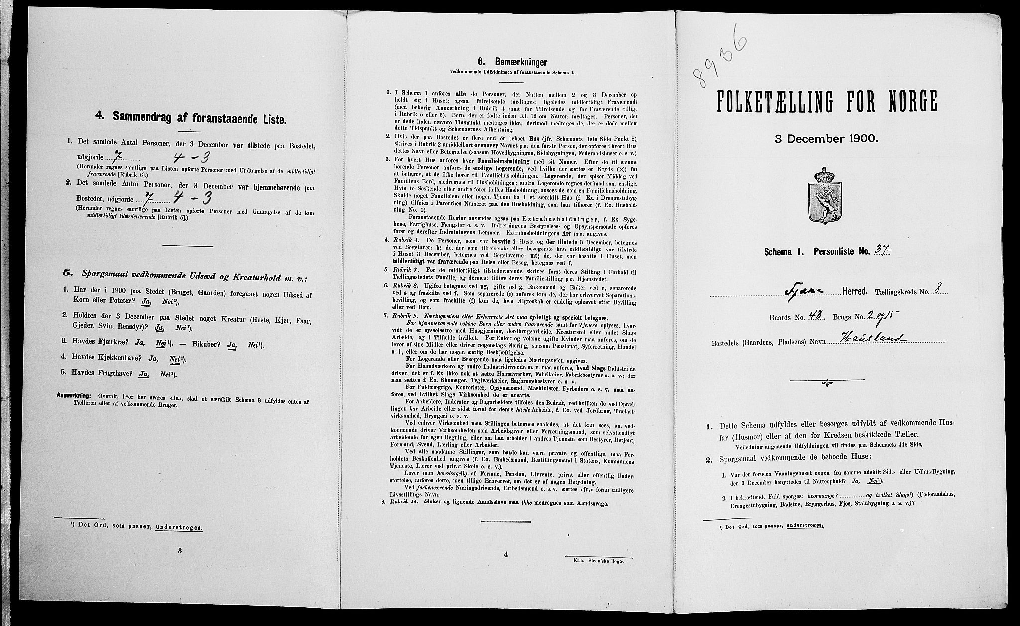 SAK, Folketelling 1900 for 0923 Fjære herred, 1900, s. 1727