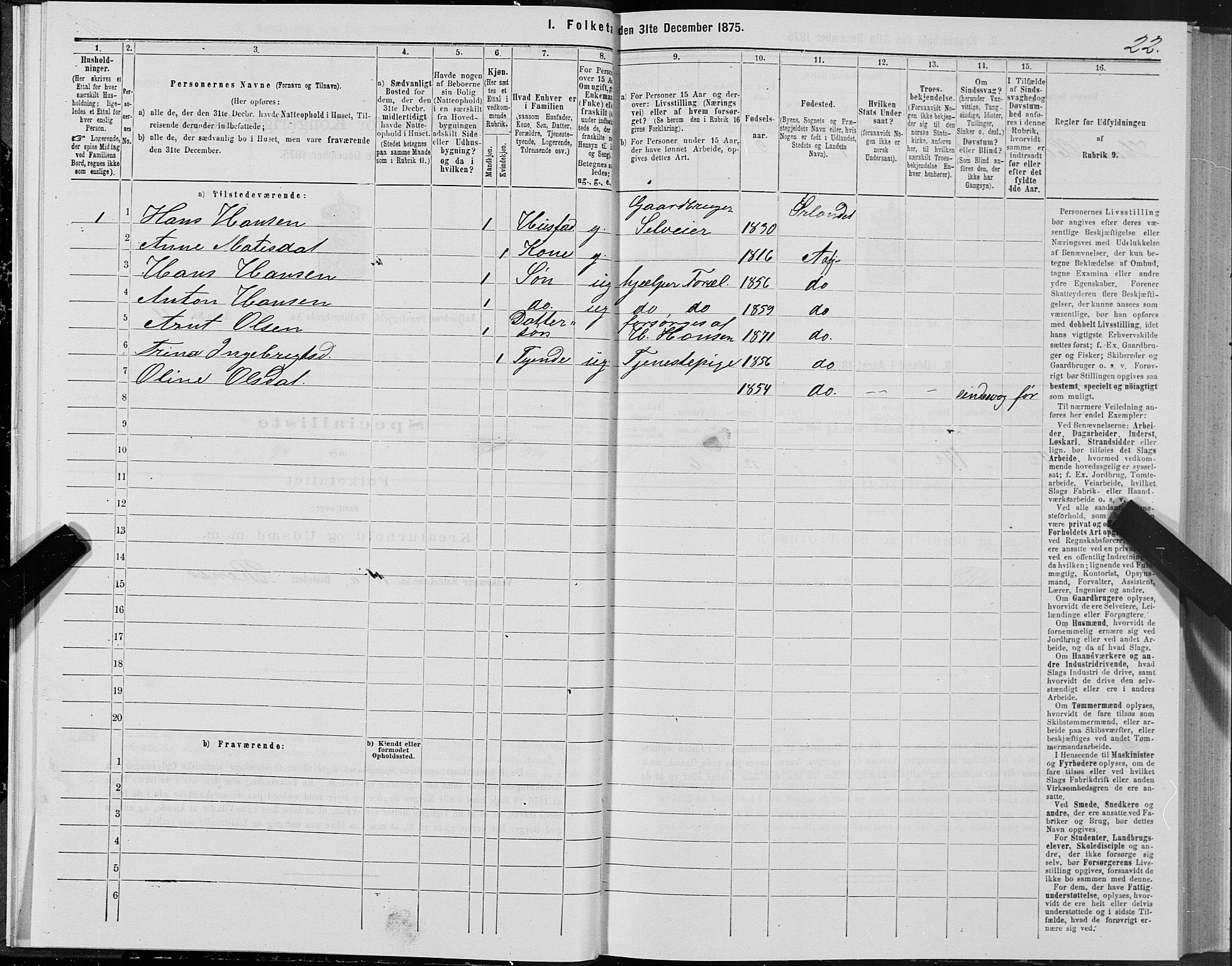 SAT, Folketelling 1875 for 1630P Aafjorden prestegjeld, 1875, s. 2022