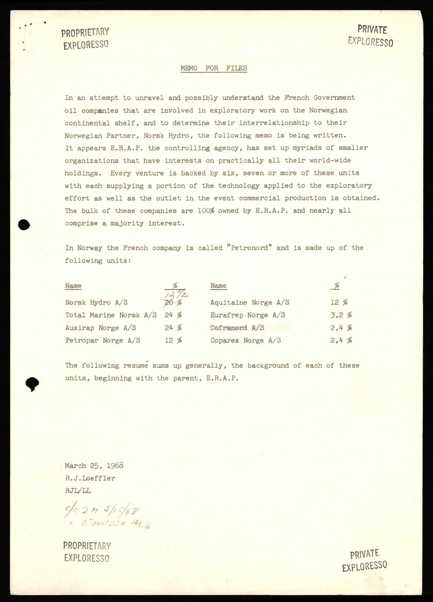 Pa 1512 - Esso Exploration and Production Norway Inc., AV/SAST-A-101917/E/Ea/L0517: Early license correspondence, 1968-1974, s. 1