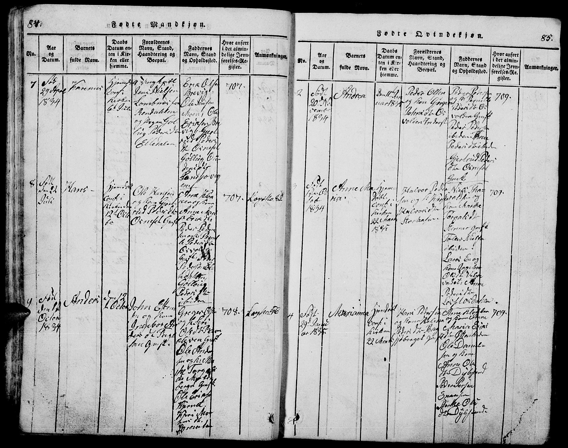 Trysil prestekontor, AV/SAH-PREST-046/H/Ha/Hab/L0005: Klokkerbok nr. 5, 1814-1877, s. 84-85