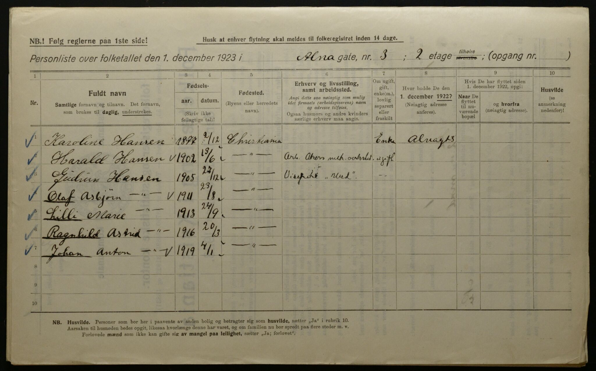 OBA, Kommunal folketelling 1.12.1923 for Kristiania, 1923, s. 1422