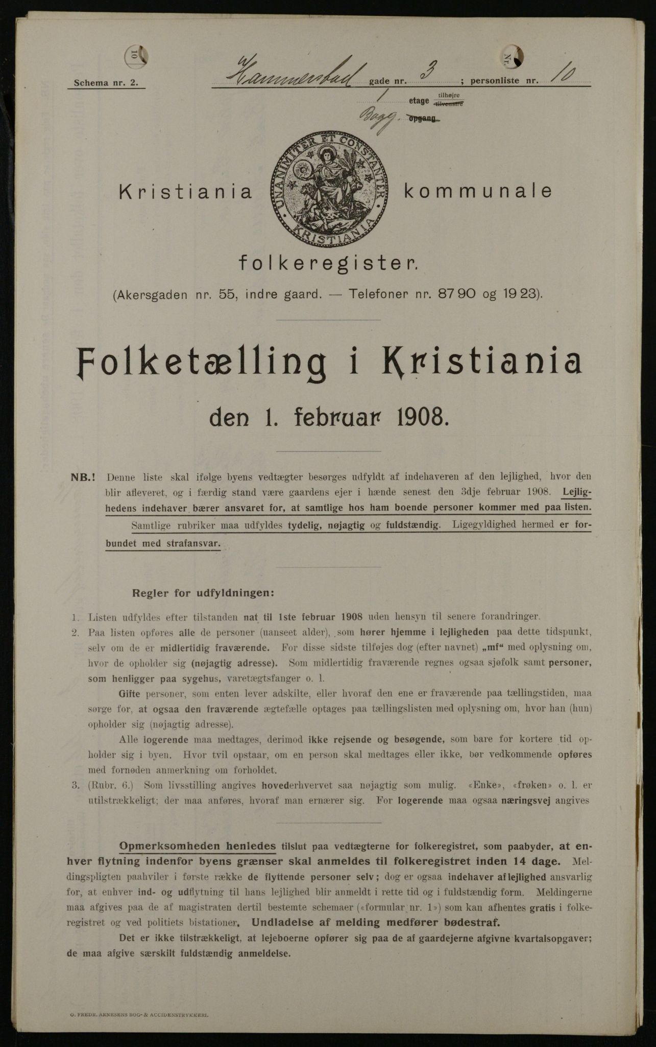 OBA, Kommunal folketelling 1.2.1908 for Kristiania kjøpstad, 1908, s. 31160