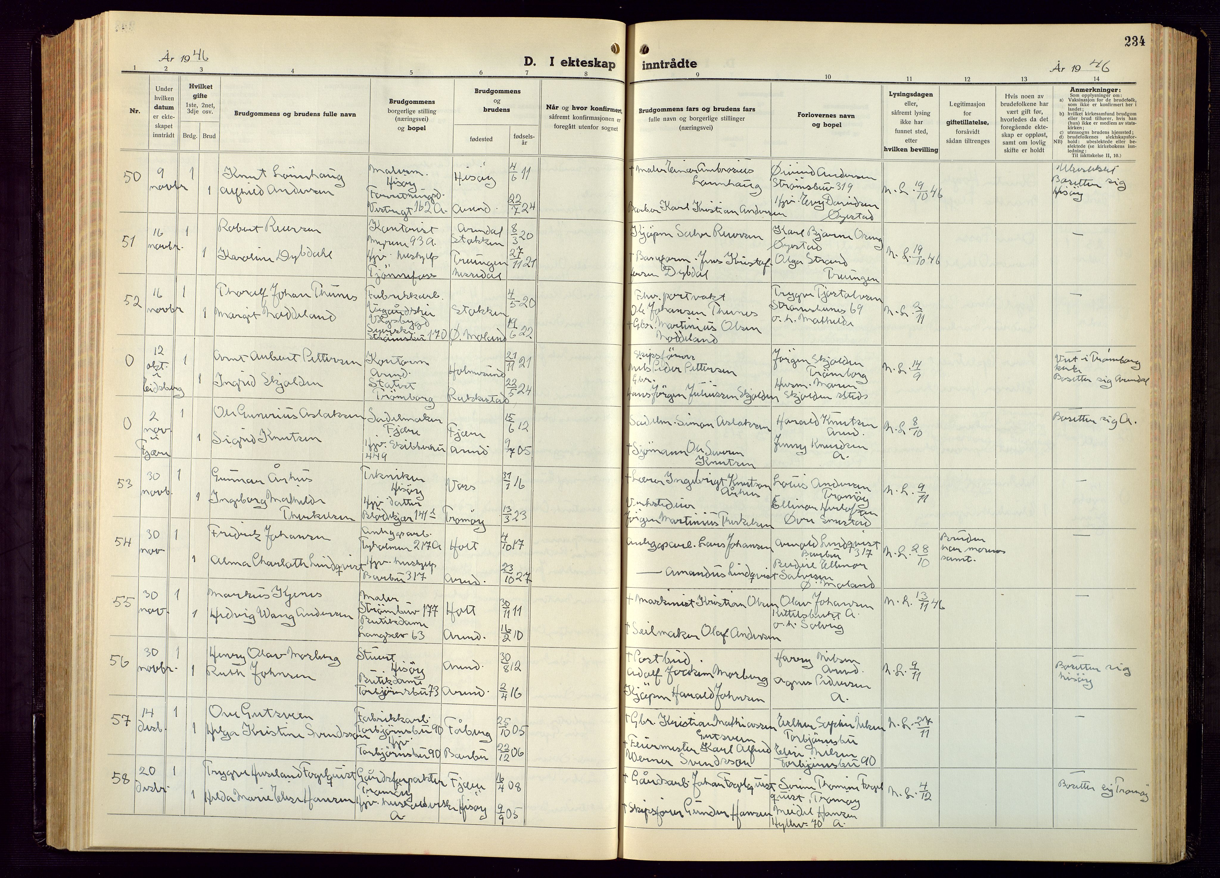 Arendal sokneprestkontor, Trefoldighet, AV/SAK-1111-0040/F/Fb/L0009: Klokkerbok nr. B 9, 1940-1949, s. 234