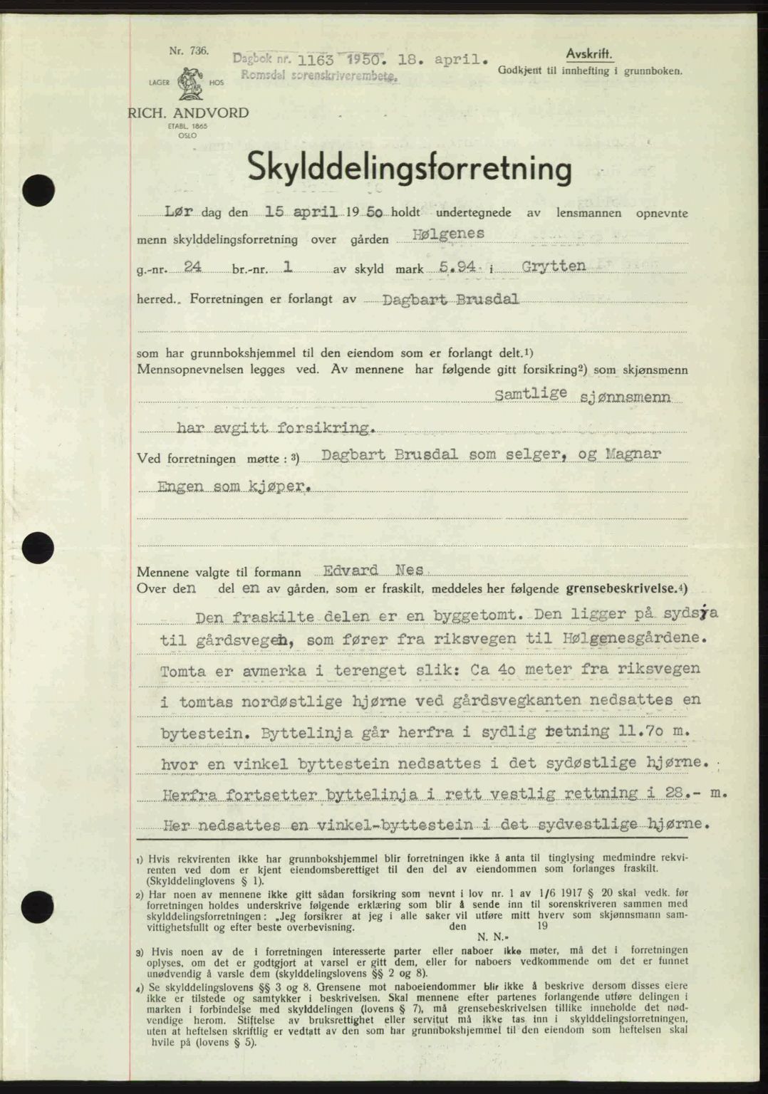 Romsdal sorenskriveri, SAT/A-4149/1/2/2C: Pantebok nr. A33, 1950-1950, Dagboknr: 1163/1950