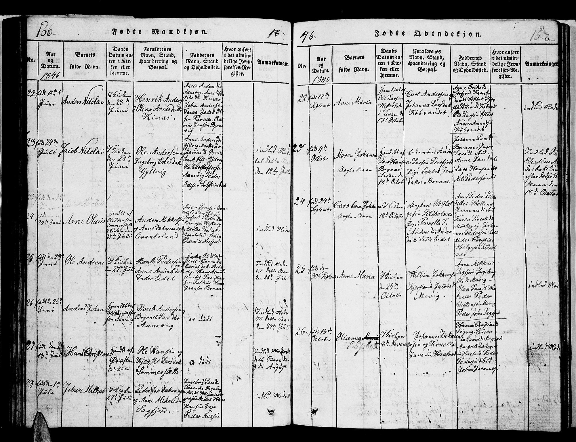 Ministerialprotokoller, klokkerbøker og fødselsregistre - Nordland, AV/SAT-A-1459/853/L0773: Klokkerbok nr. 853C01, 1821-1859, s. 156-157