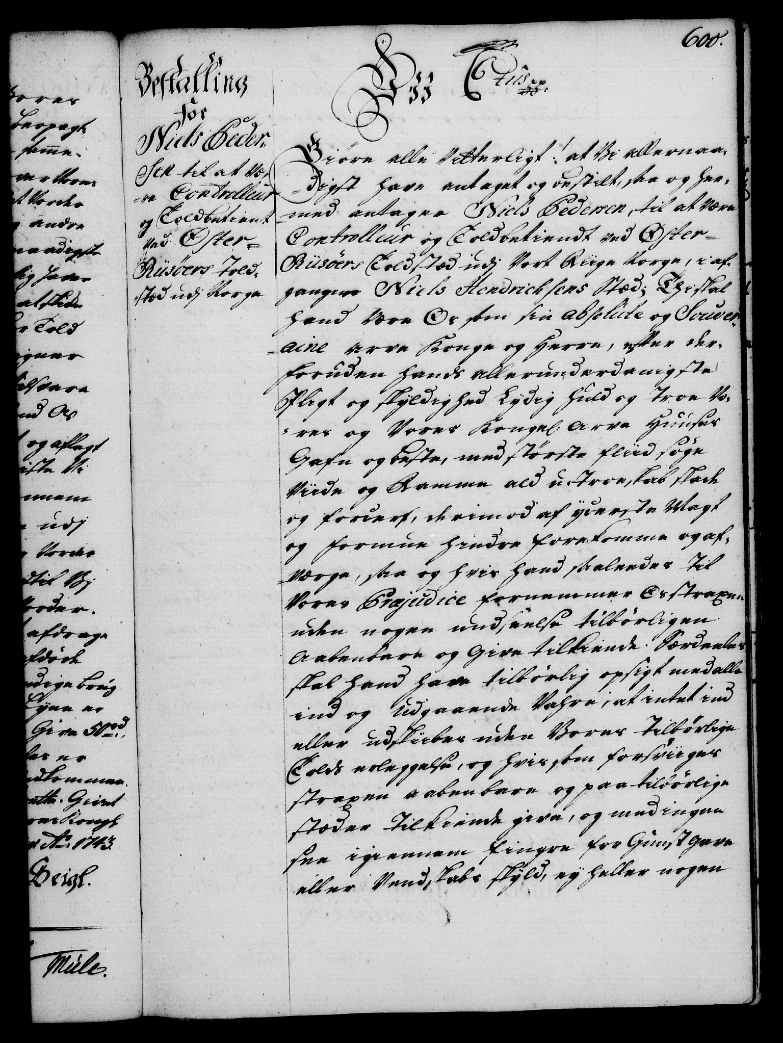 Rentekammeret, Kammerkanselliet, RA/EA-3111/G/Gg/Gge/L0002: Norsk bestallingsprotokoll med register (merket RK 53.26), 1730-1744, s. 600