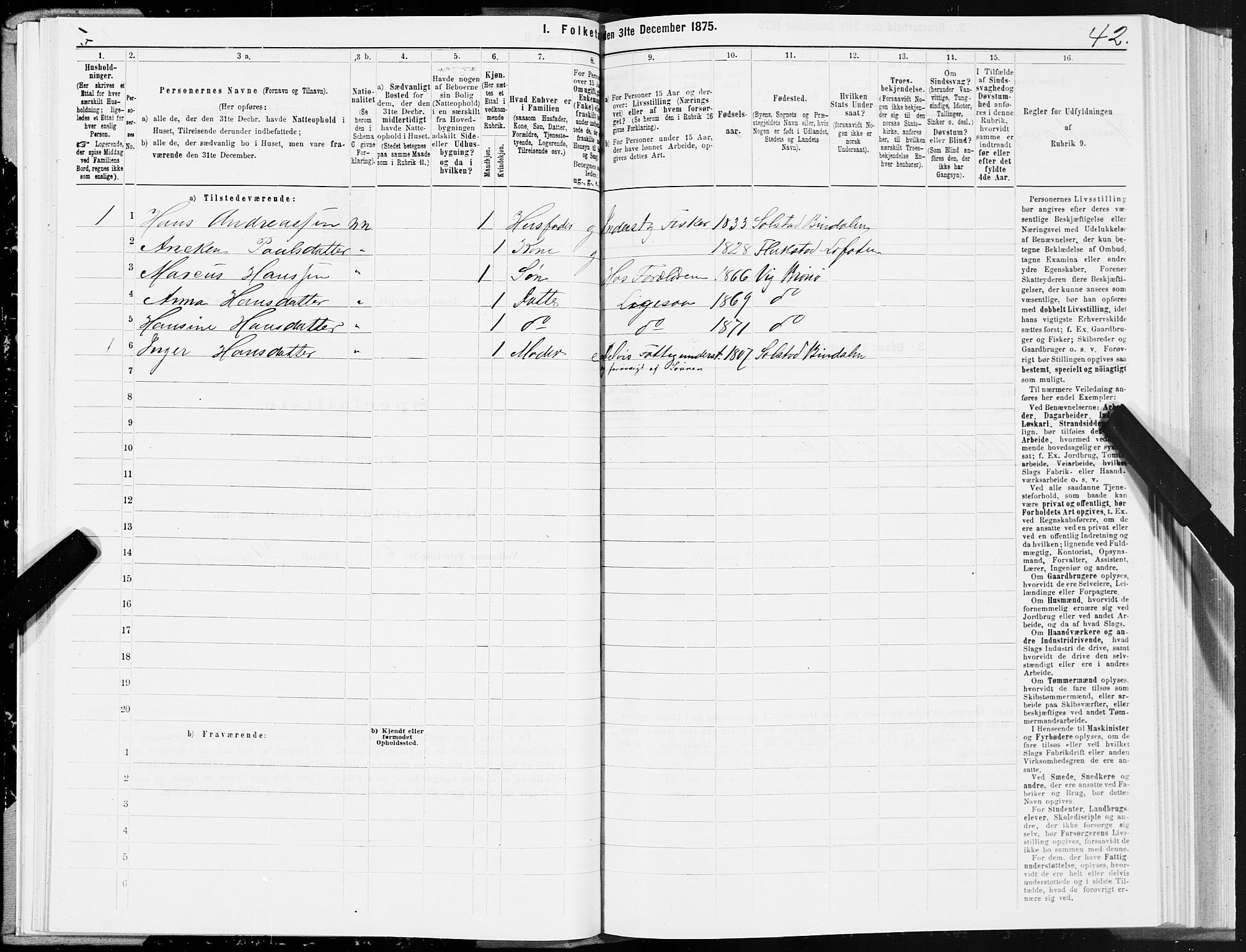 SAT, Folketelling 1875 for 1814P Brønnøy prestegjeld, 1875, s. 1042