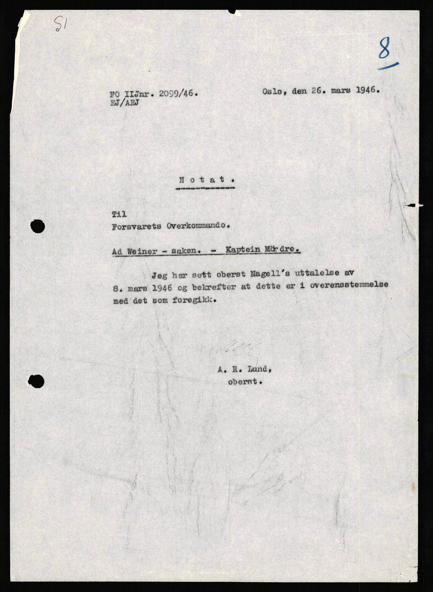 Forsvaret, Forsvarets overkommando II, AV/RA-RAFA-3915/D/Db/L0035: CI Questionaires. Tyske okkupasjonsstyrker i Norge. Tyskere., 1945-1946, s. 234