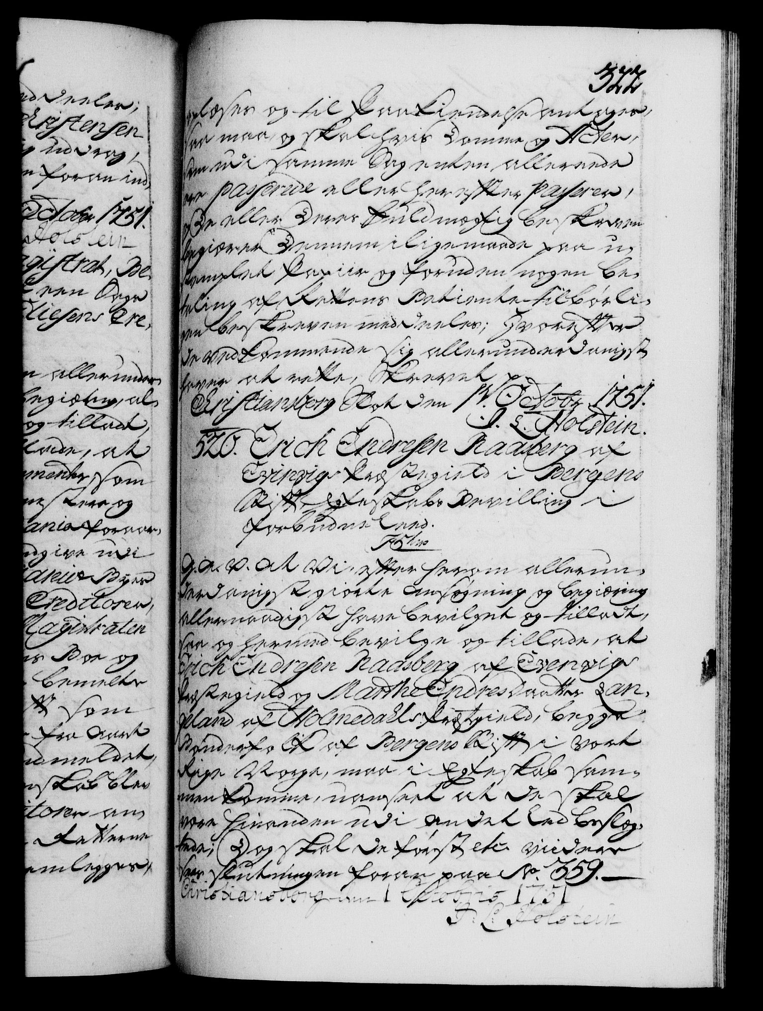 Danske Kanselli 1572-1799, RA/EA-3023/F/Fc/Fca/Fcaa/L0037: Norske registre, 1751-1752, s. 322a