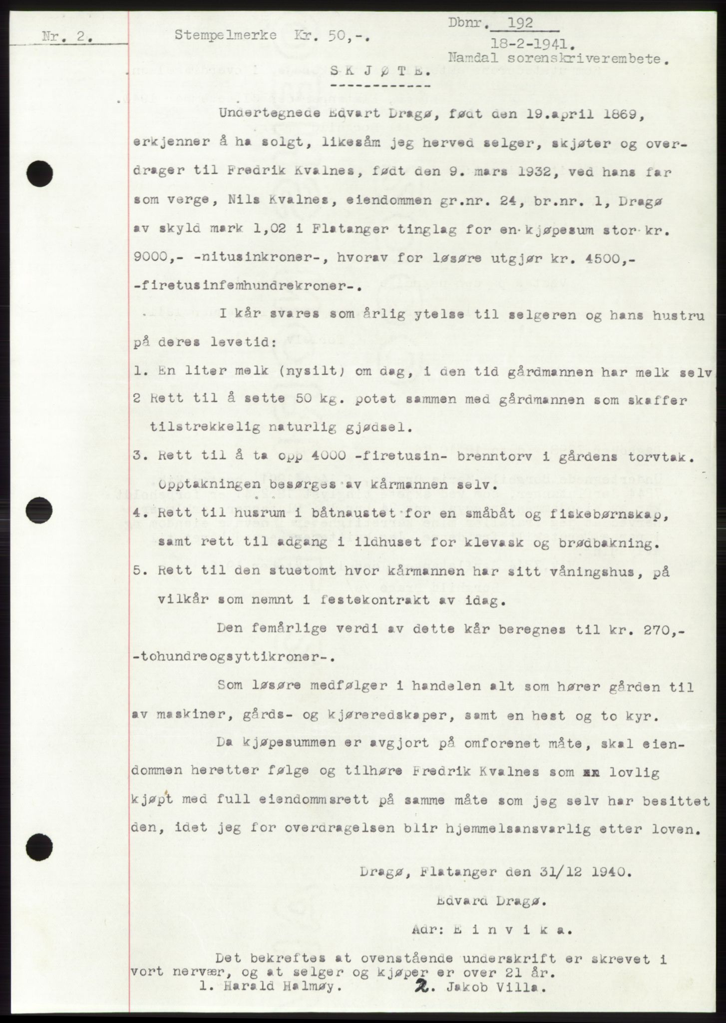 Namdal sorenskriveri, SAT/A-4133/1/2/2C: Pantebok nr. -, 1940-1941, Tingl.dato: 18.02.1941