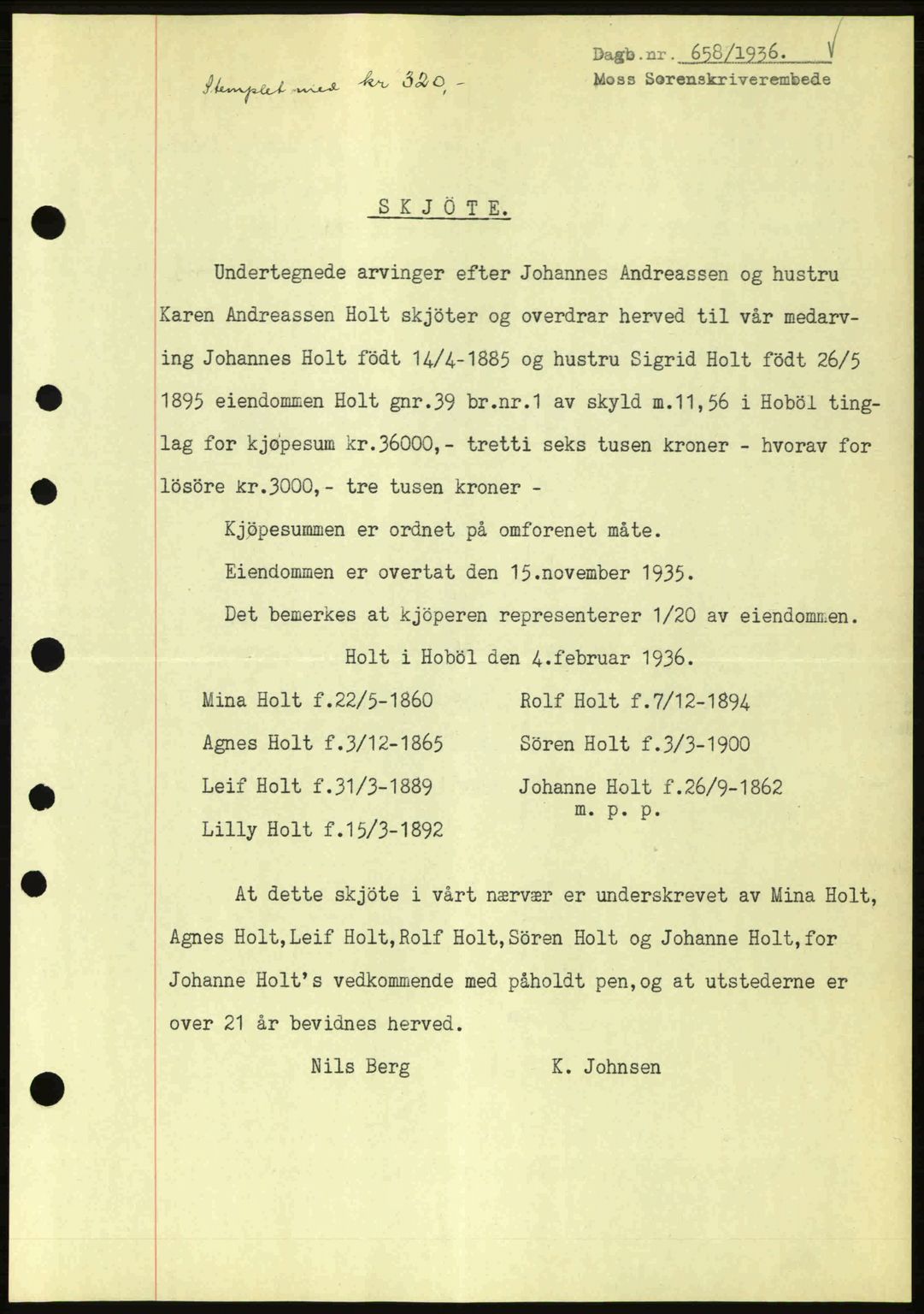 Moss sorenskriveri, SAO/A-10168: Pantebok nr. A1, 1936-1936, Dagboknr: 658/1936