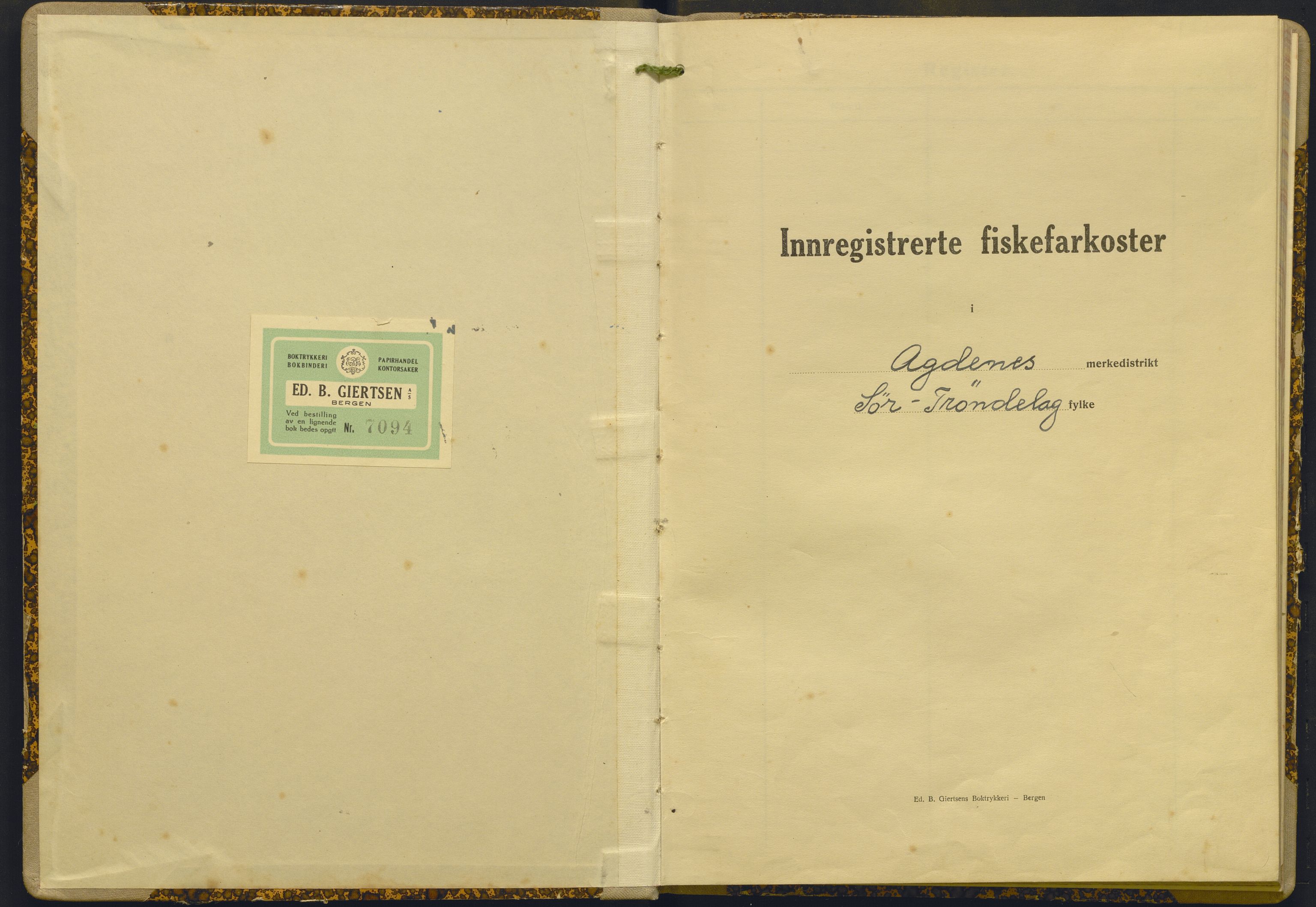 Fiskeridirektoratet - 1 Adm. ledelse - 13 Båtkontoret, SAB/A-2003/I/Ia/Iae/L0002: 135.0501/2 Merkeprotokoll - Agdenes, 1946-1956