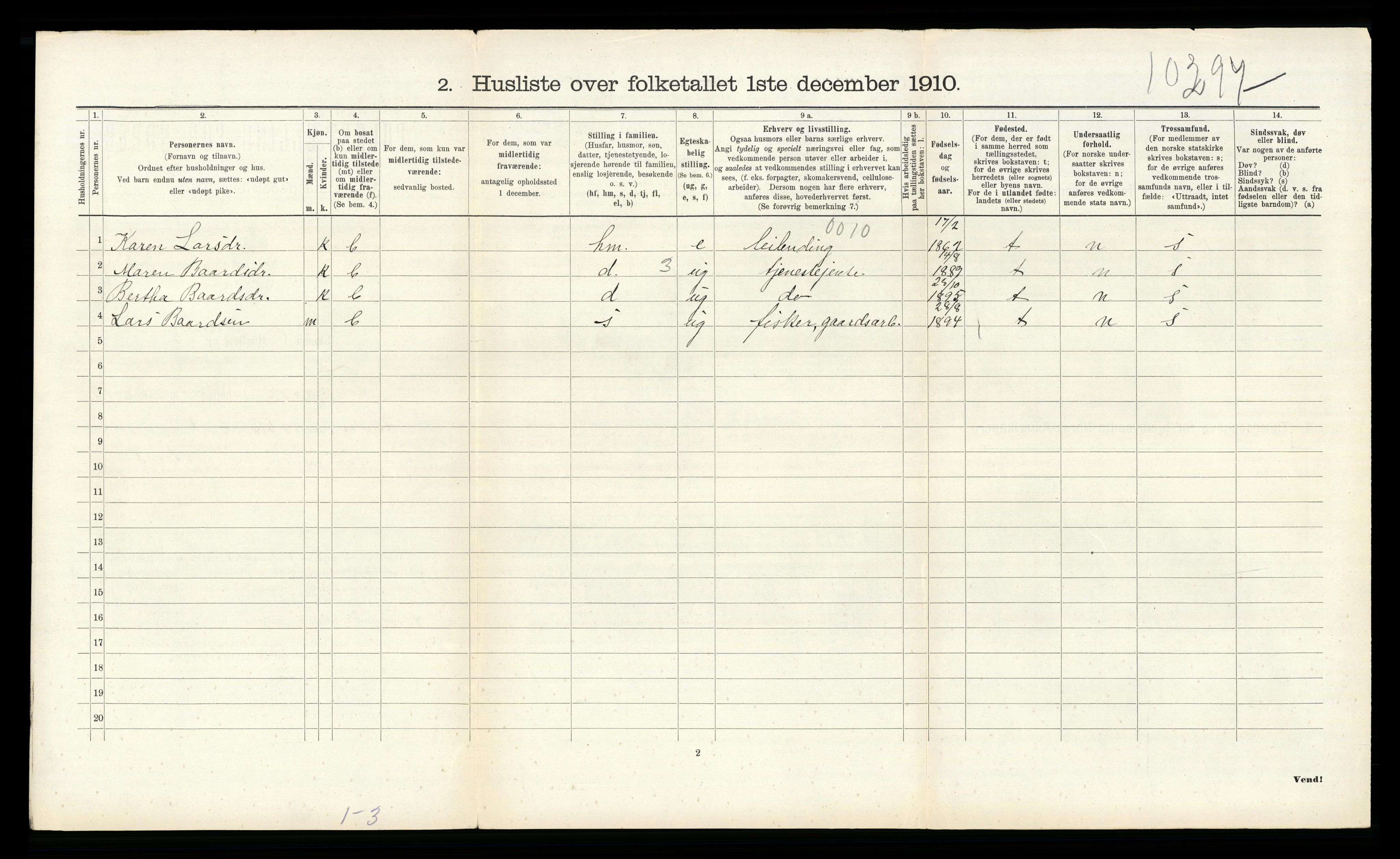 RA, Folketelling 1910 for 1218 Finnås herred, 1910, s. 1521