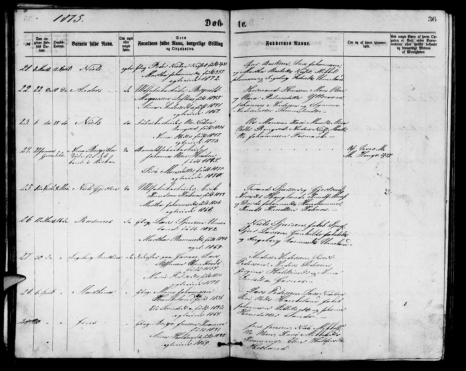 Arna sokneprestembete, AV/SAB-A-74001/H/Ha/Hab: Klokkerbok nr. A 1, 1869-1879, s. 36