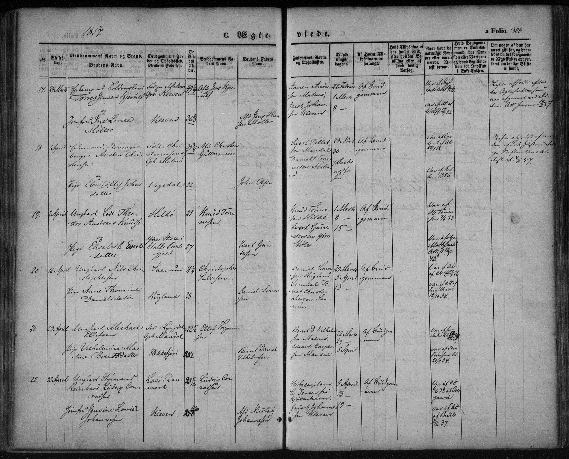 Mandal sokneprestkontor, AV/SAK-1111-0030/F/Fa/Faa/L0013: Ministerialbok nr. A 13, 1847-1859, s. 306
