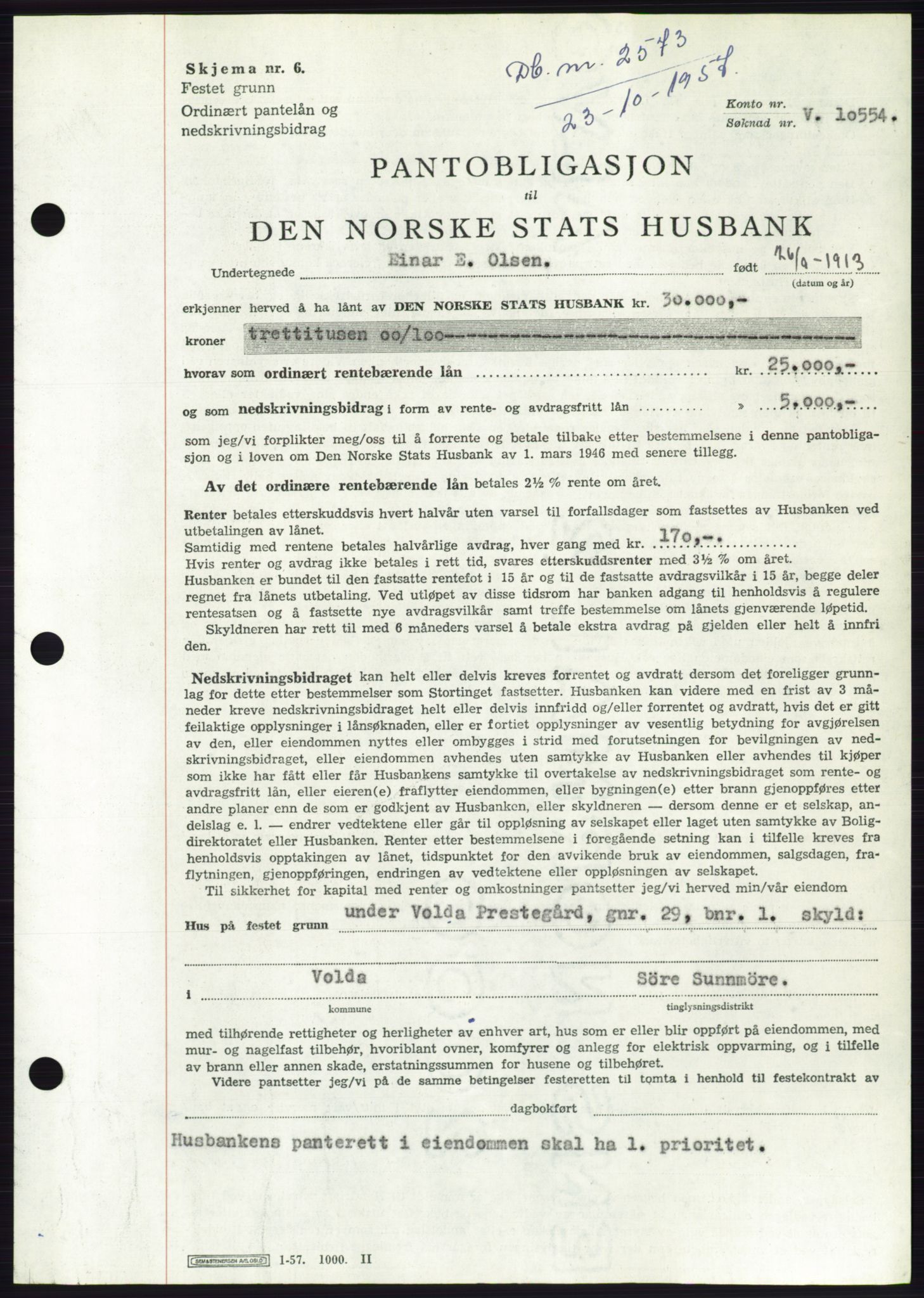 Søre Sunnmøre sorenskriveri, AV/SAT-A-4122/1/2/2C/L0130: Pantebok nr. 18B, 1957-1958, Dagboknr: 2573/1957