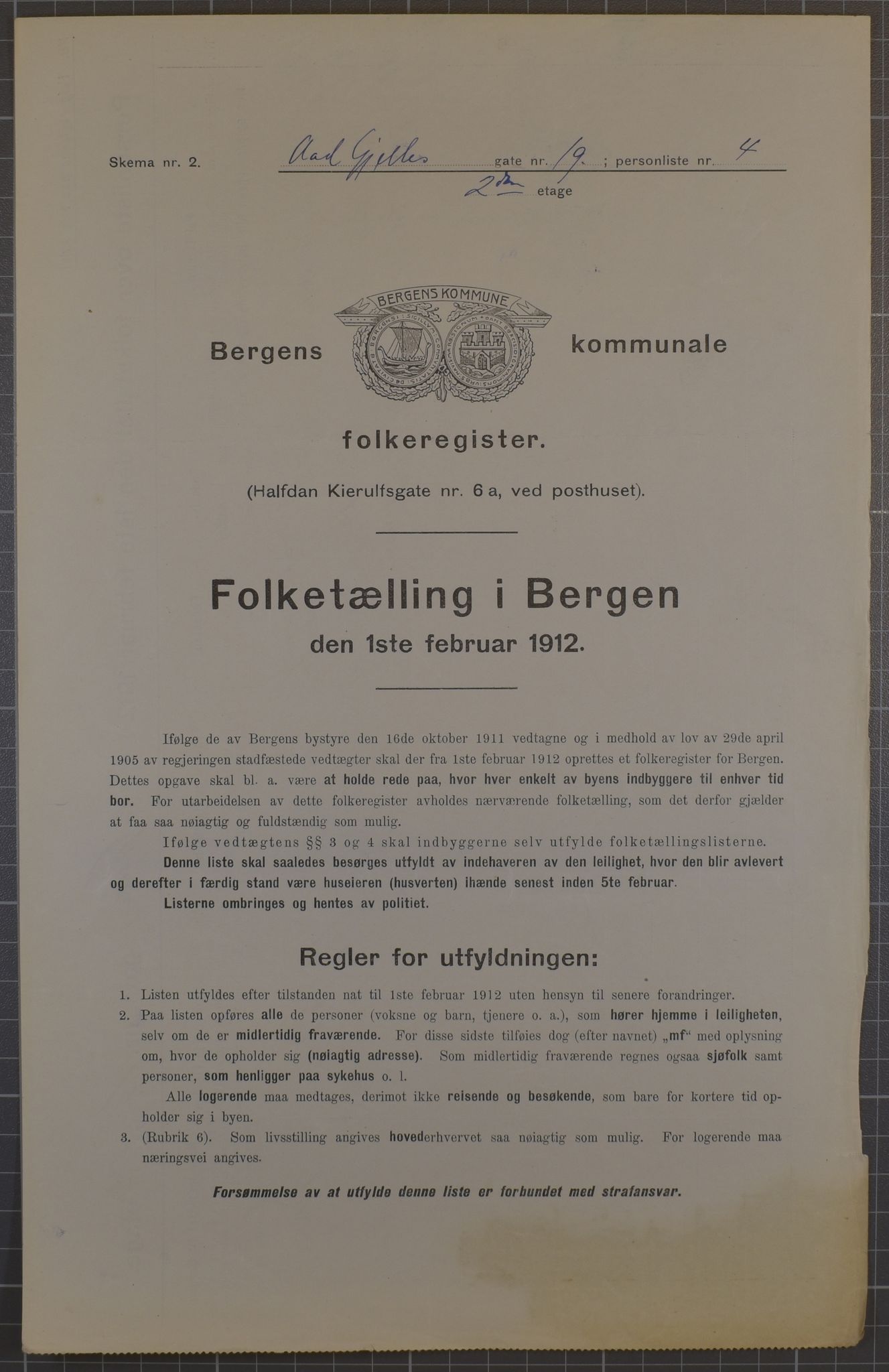 SAB, Kommunal folketelling 1912 for Bergen kjøpstad, 1912, s. 77