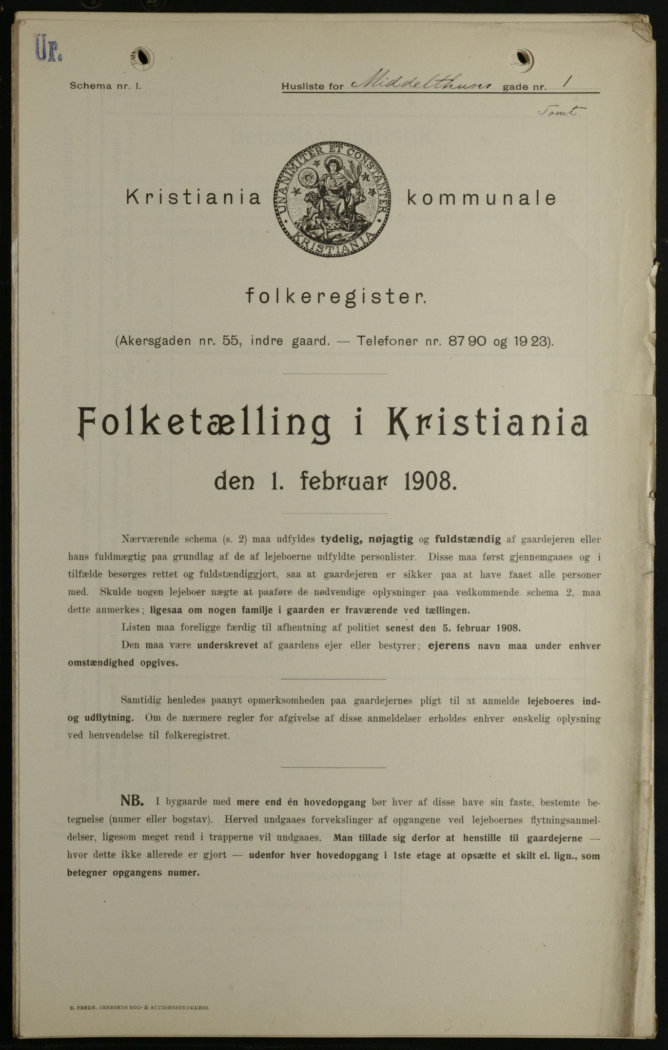 OBA, Kommunal folketelling 1.2.1908 for Kristiania kjøpstad, 1908, s. 58551