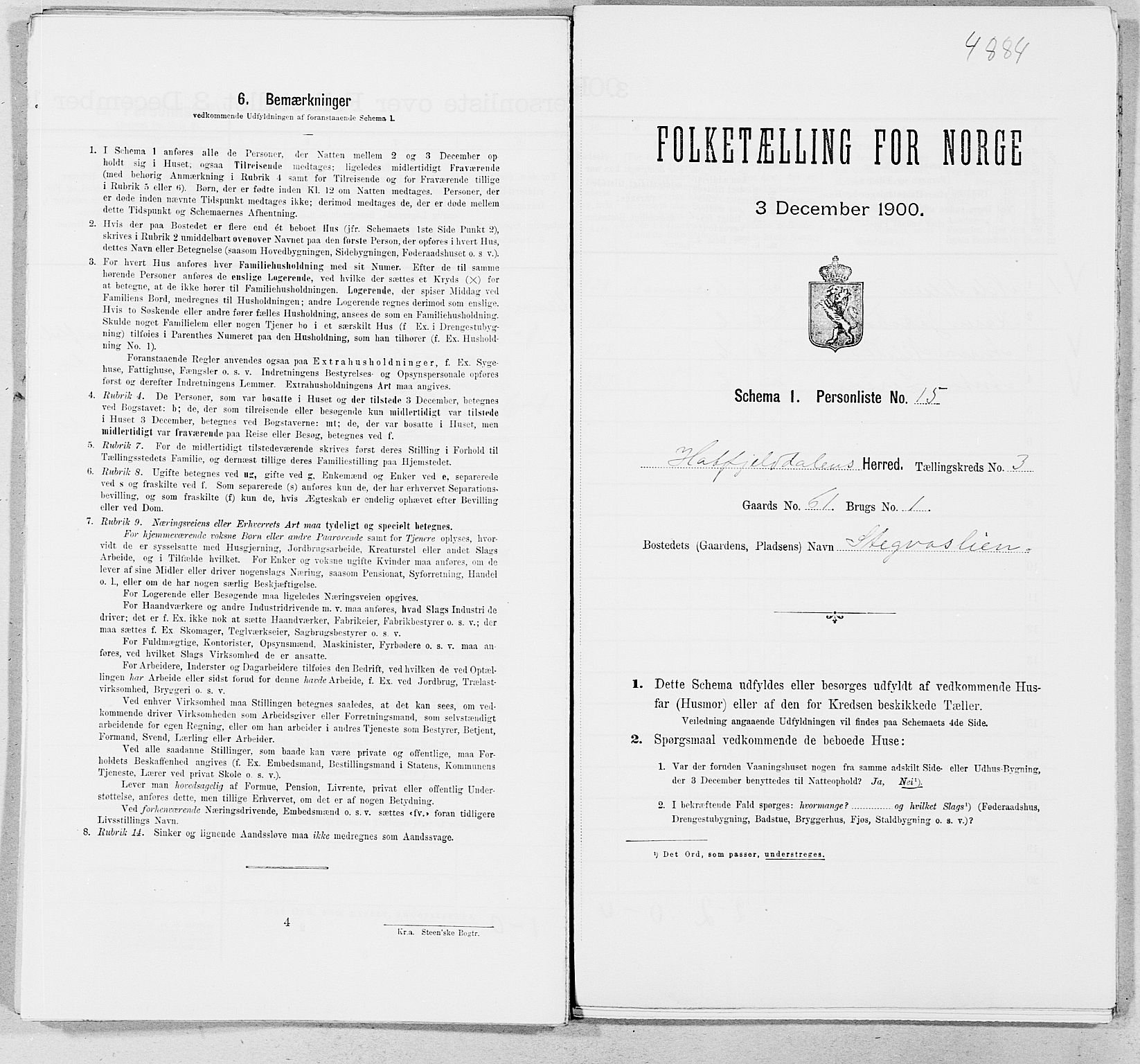 SAT, Folketelling 1900 for 1826 Hattfjelldal herred, 1900, s. 194