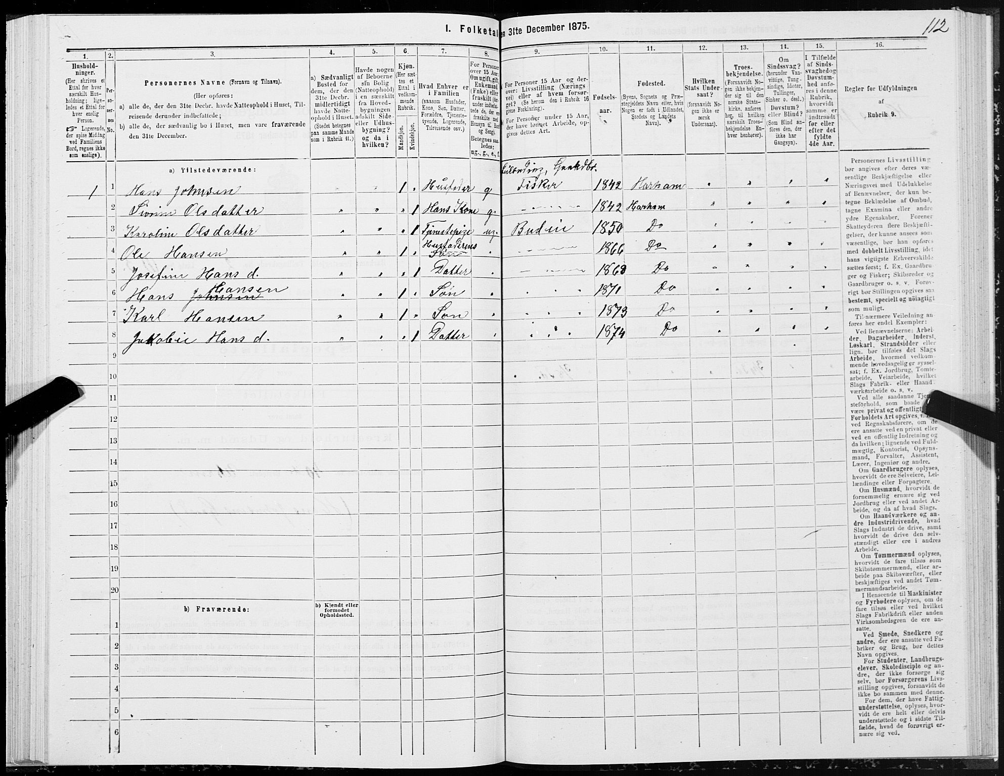 SAT, Folketelling 1875 for 1534P Haram prestegjeld, 1875, s. 1112